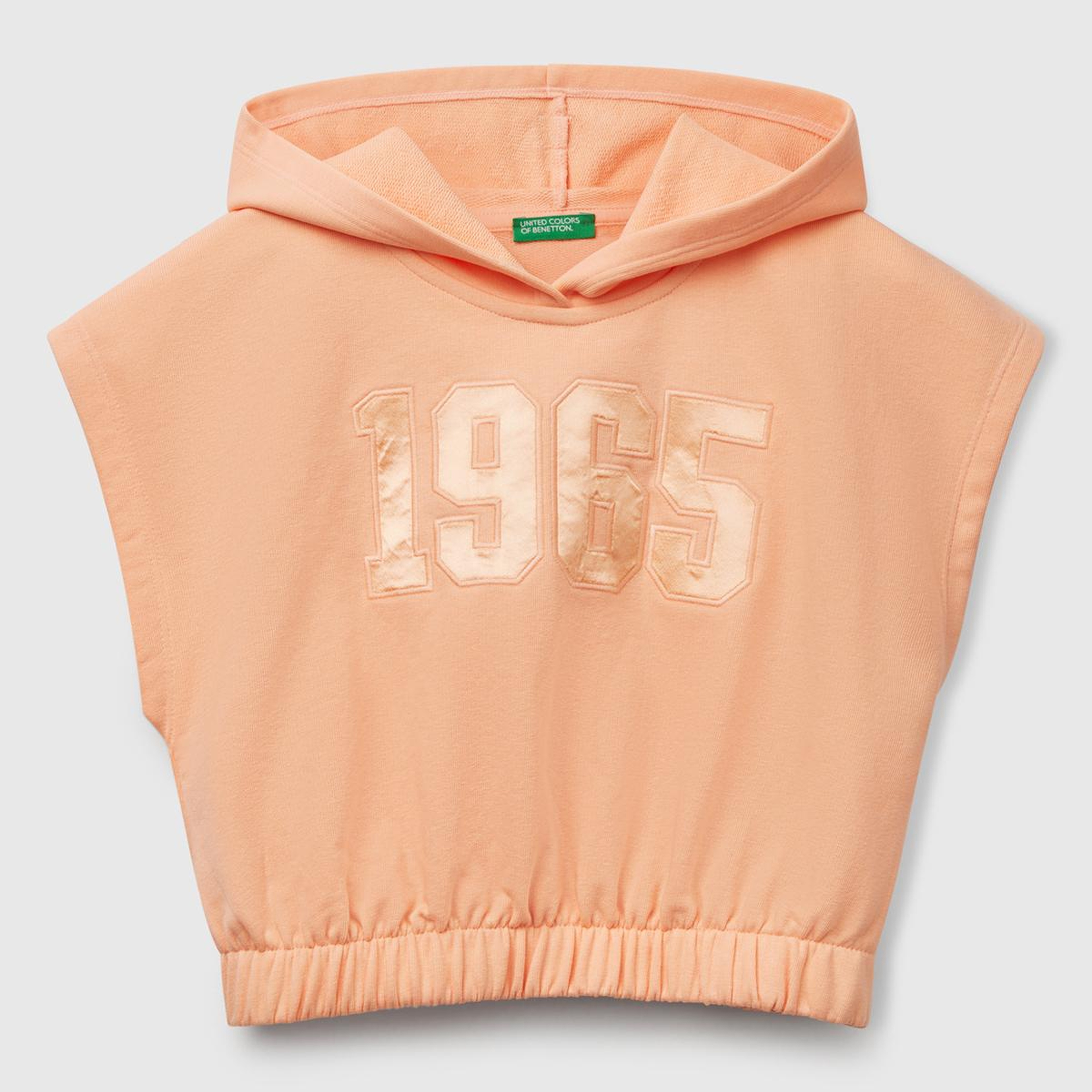 Kız Çocuk Yavruağzı Önü Aplikeli Nakış Detaylı Kolsuz Kapüşonlu Sweatshirt