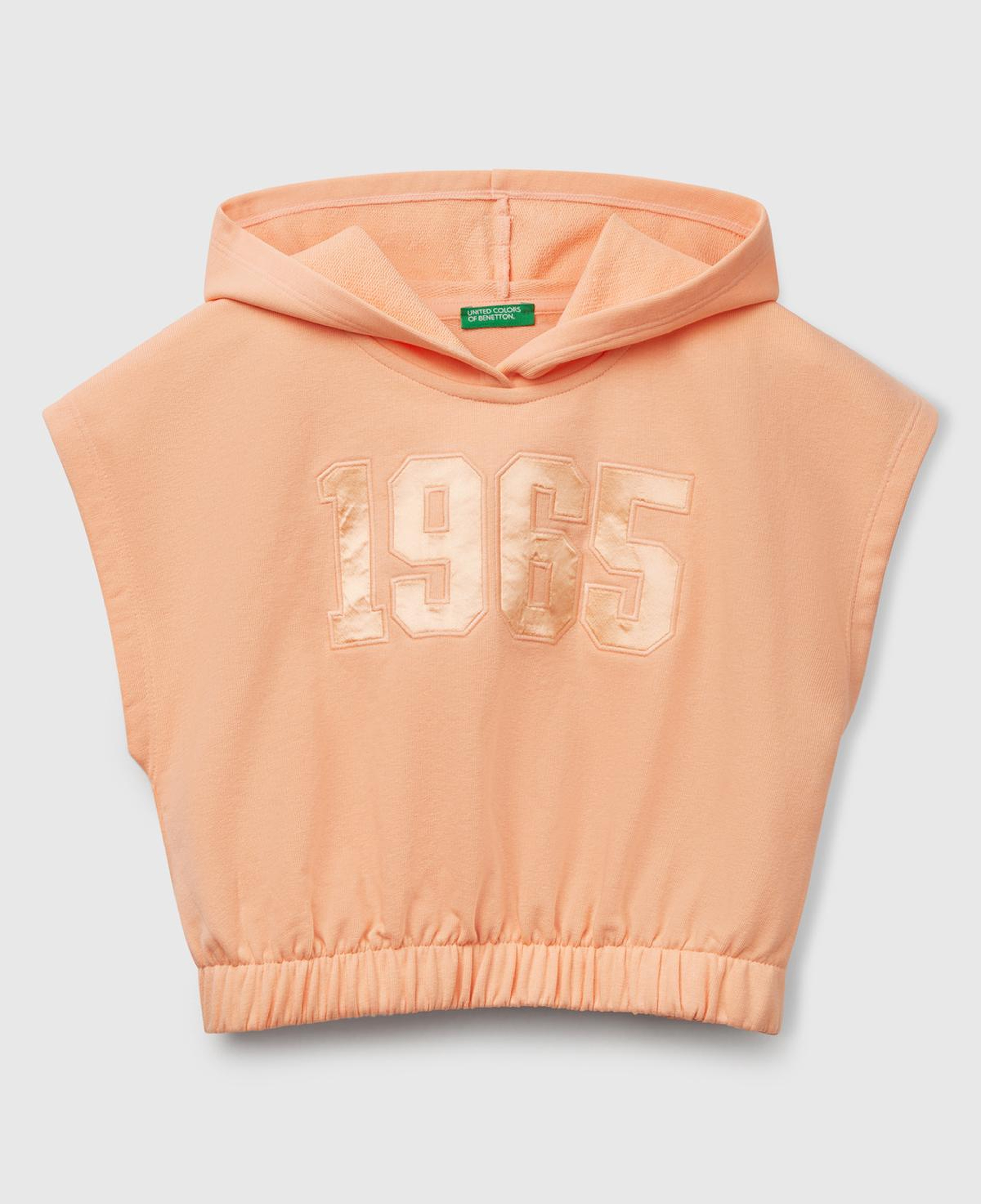 Kız Çocuk Yavruağzı Önü Aplikeli Nakış Detaylı Kolsuz Kapüşonlu Sweatshirt
