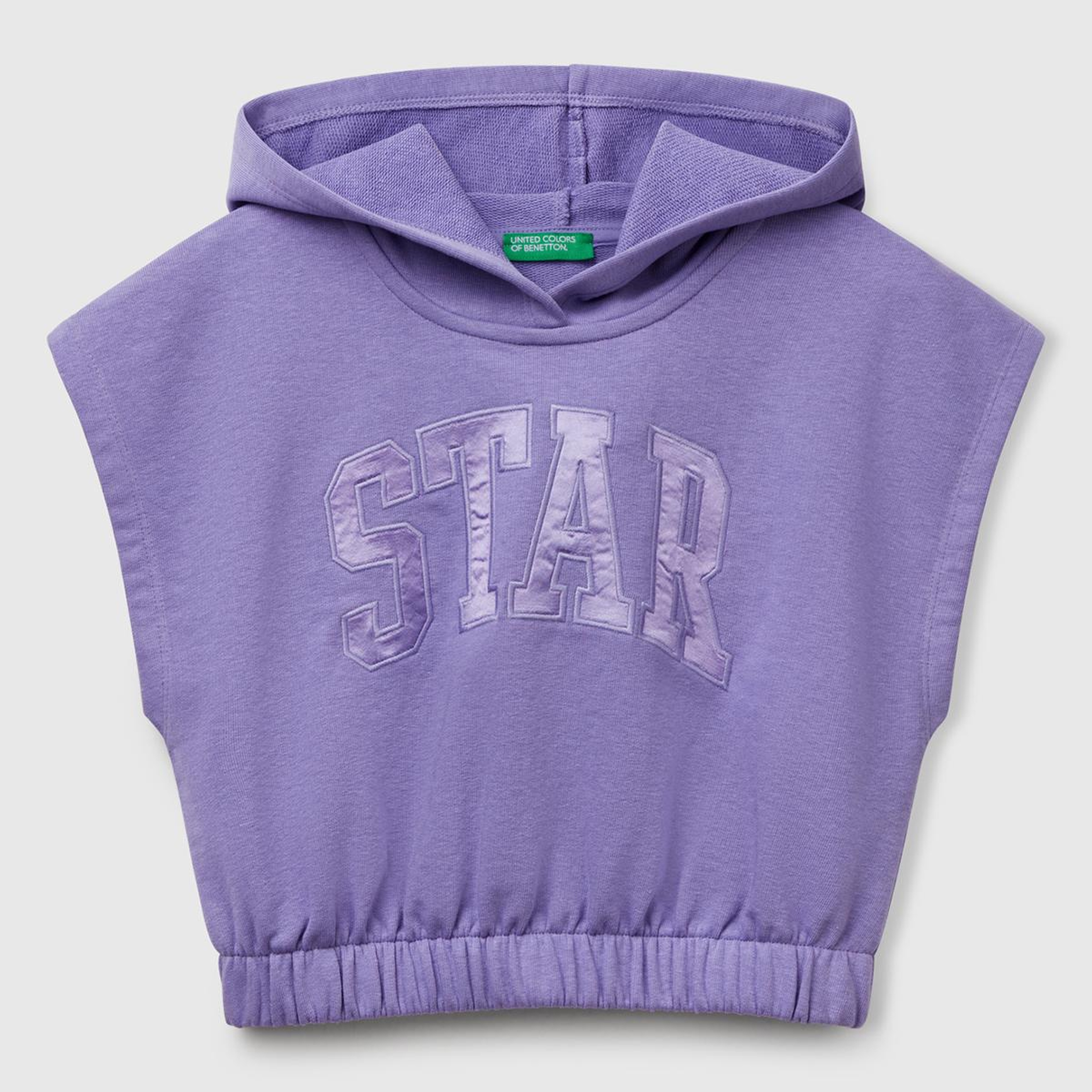 Kız Çocuk Mor Önü Aplikeli Nakış Detaylı Kolsuz Kapüşonlu Sweatshirt