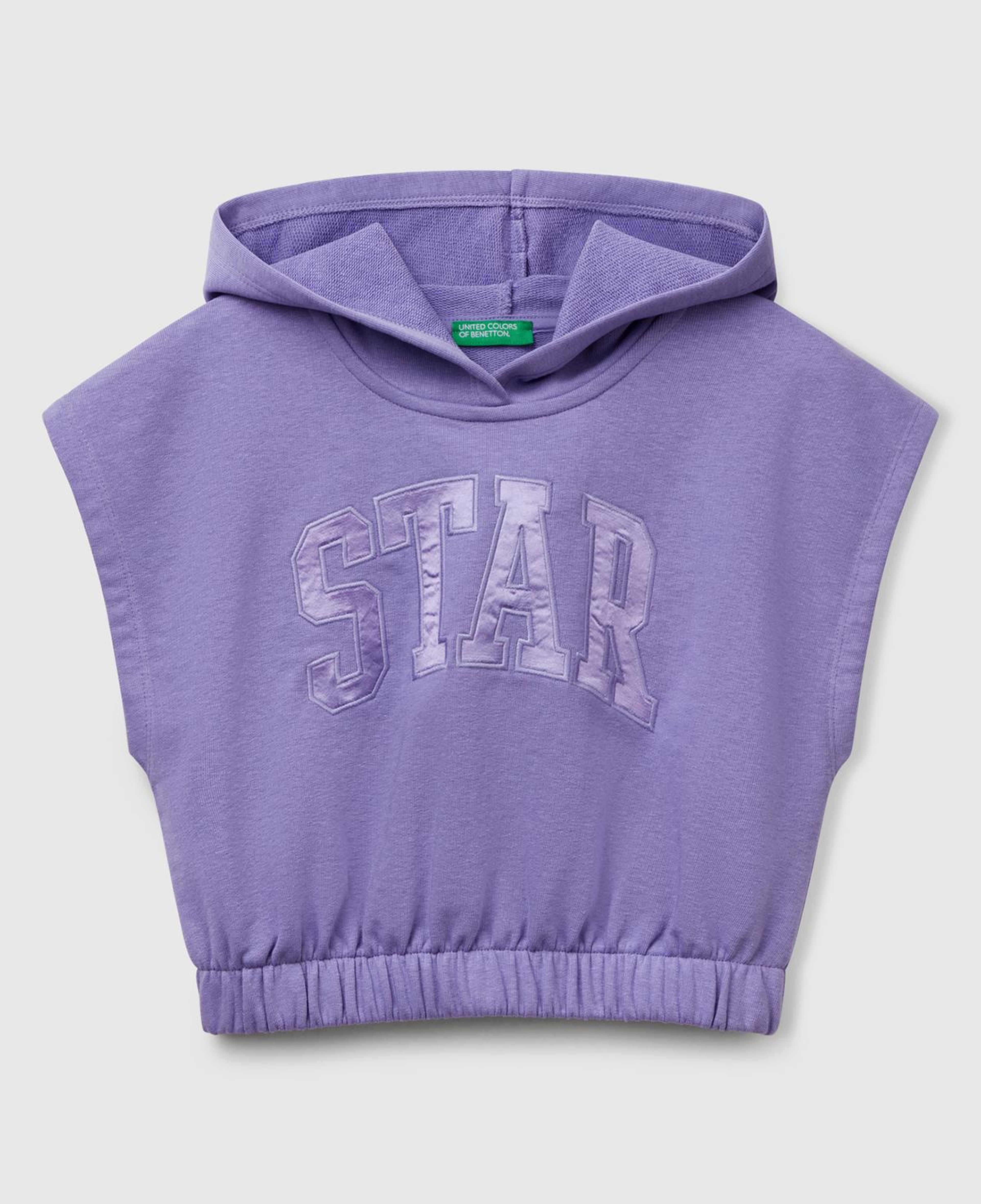Kız Çocuk Mor Önü Aplikeli Nakış Detaylı Kolsuz Kapüşonlu Sweatshirt