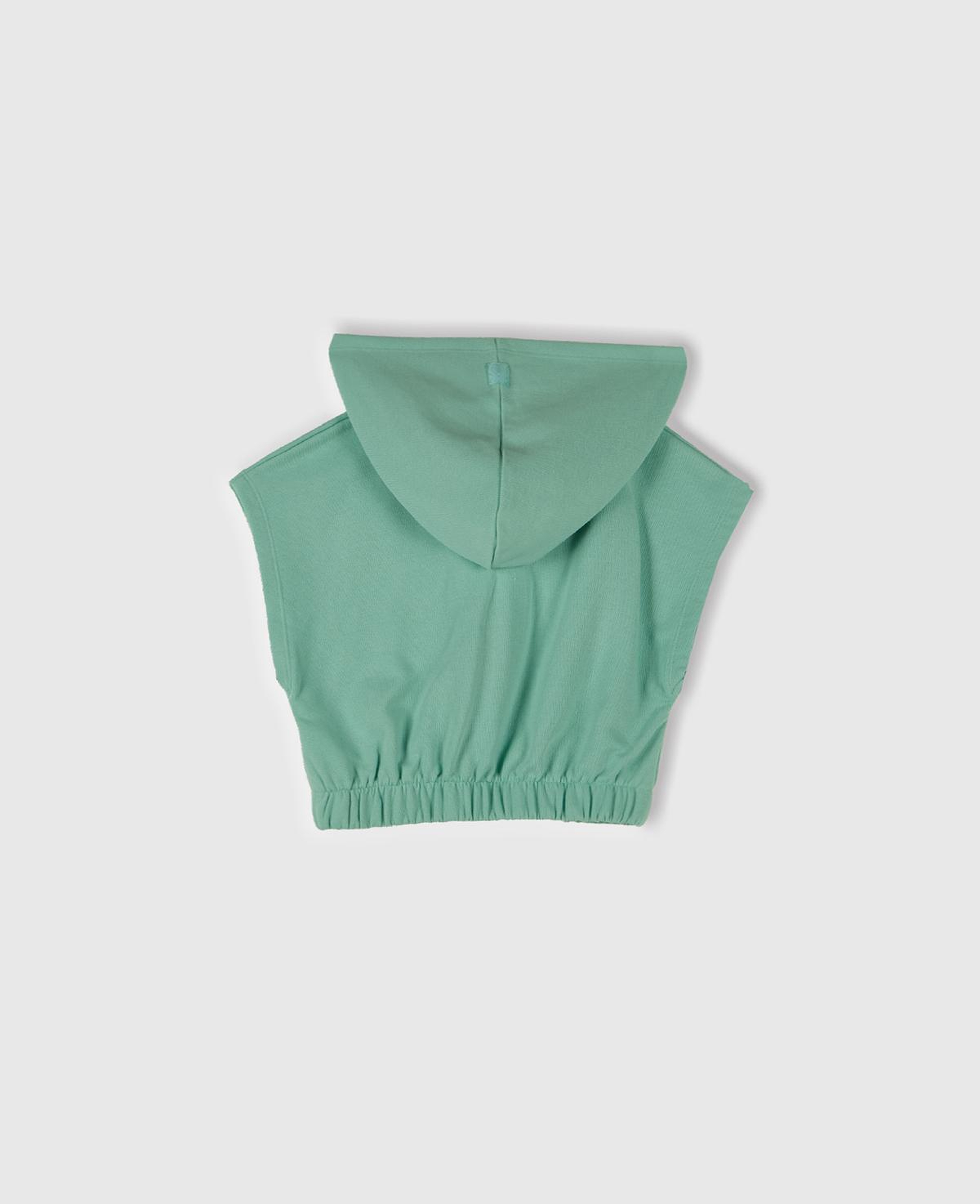 Kız Çocuk Su Yeşili Önü Aplikeli Nakış Detaylı Kolsuz Kapüşonlu Sweatshirt