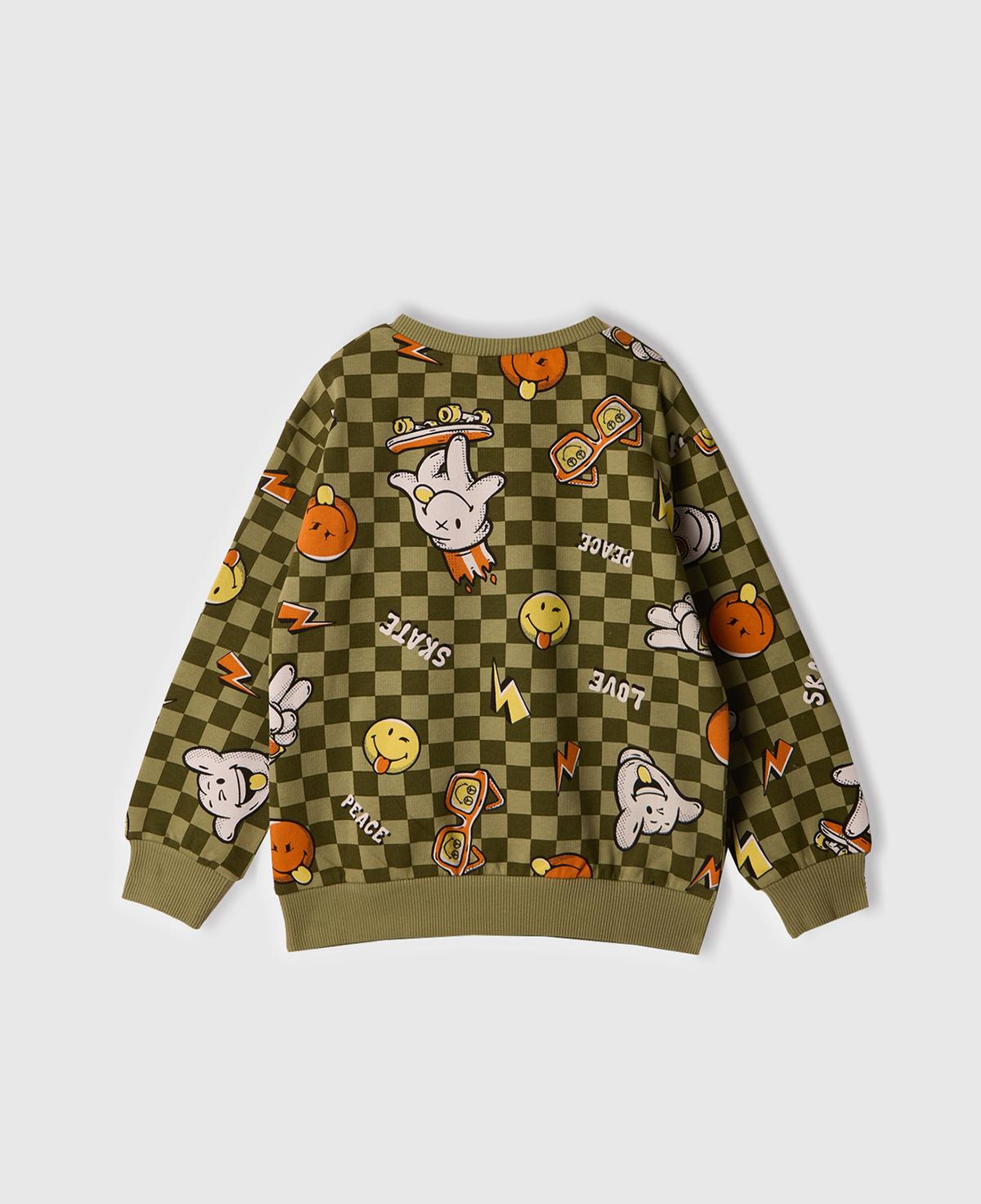 Erkek Çocuk Haki Tamamı Baskılı Logo Etiketli Bisiklet Yaka Sweatshirt