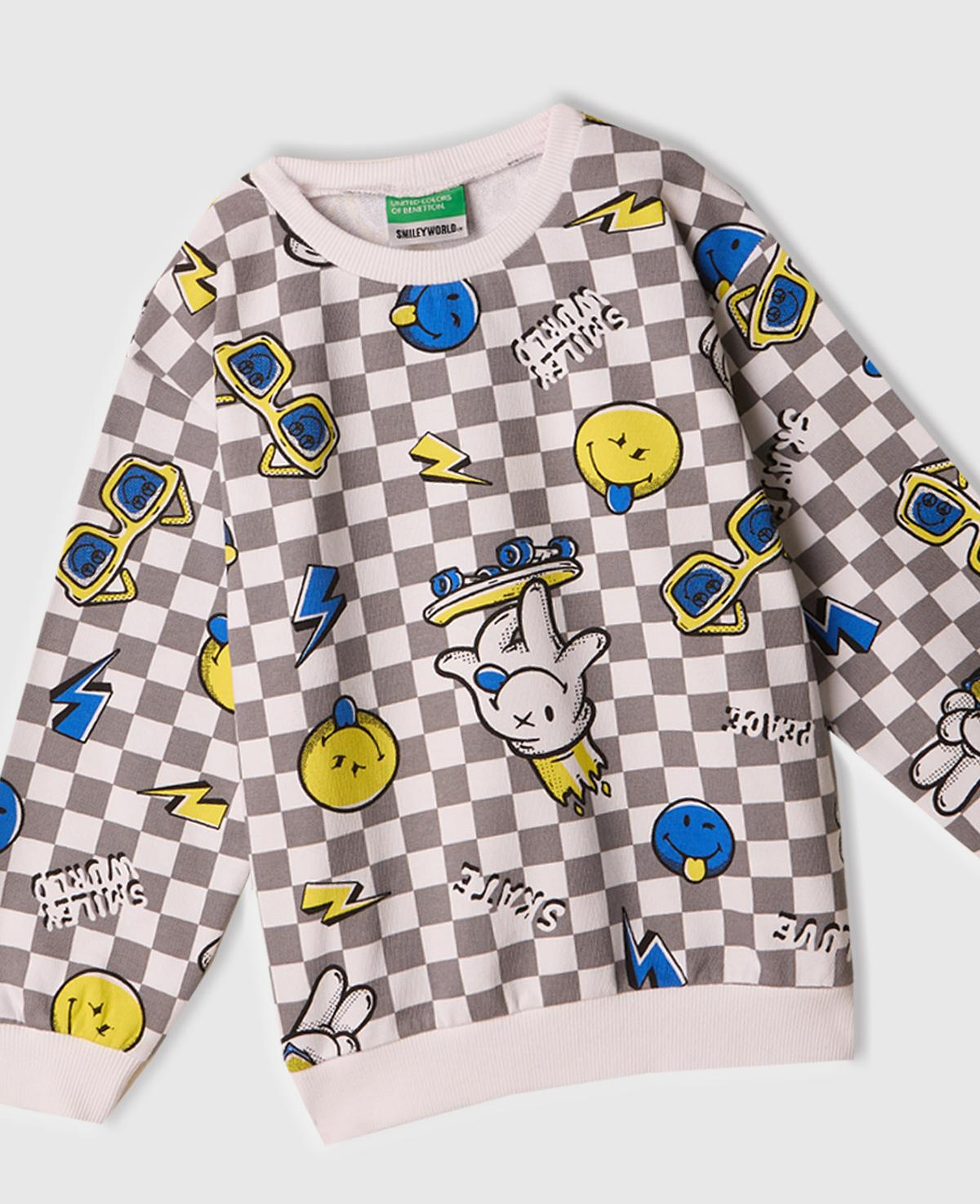 Erkek Çocuk Beyaz Tamamı Baskılı Logo Etiketli Bisiklet Yaka Sweatshirt
