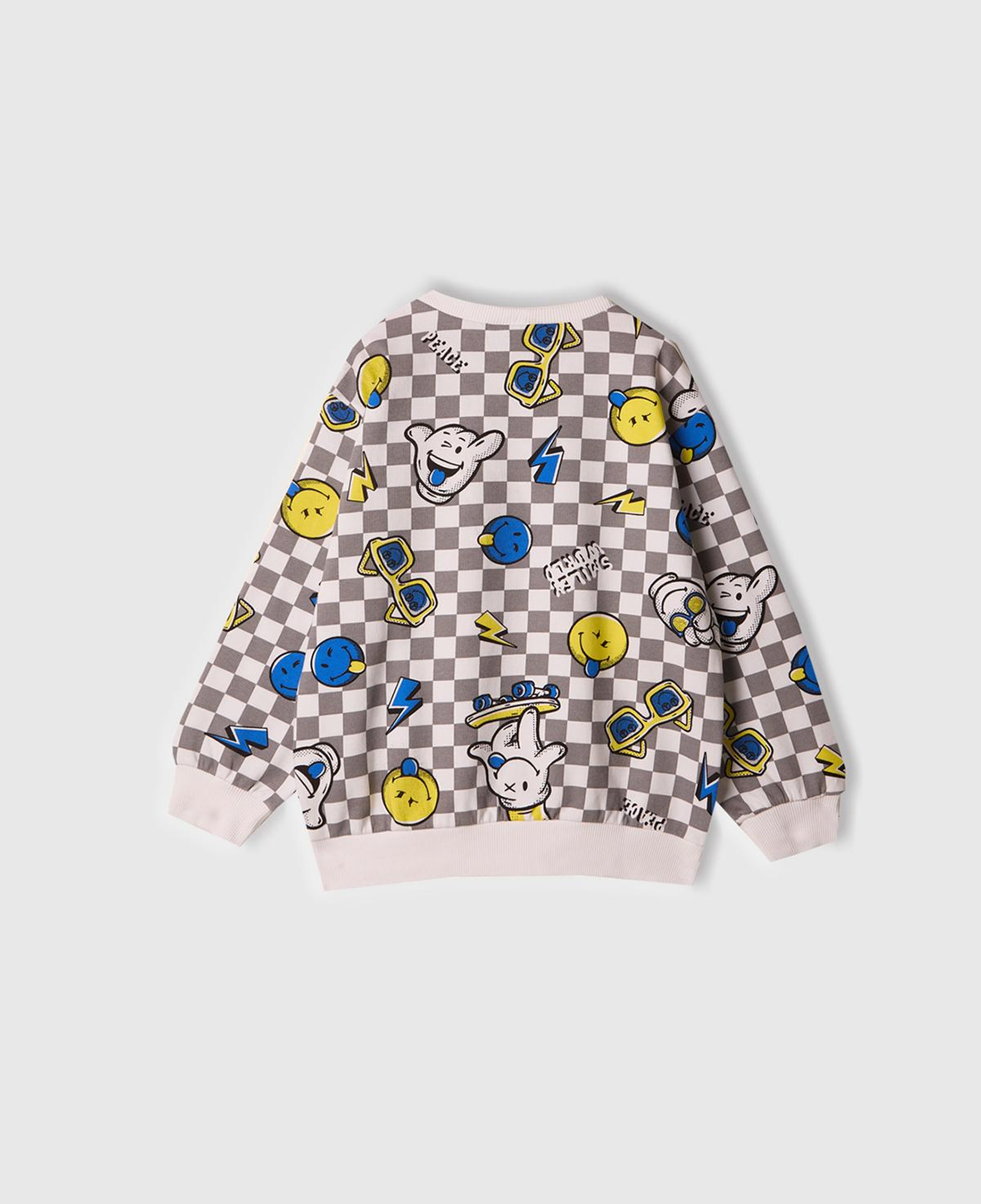 Erkek Çocuk Beyaz Tamamı Baskılı Logo Etiketli Bisiklet Yaka Sweatshirt