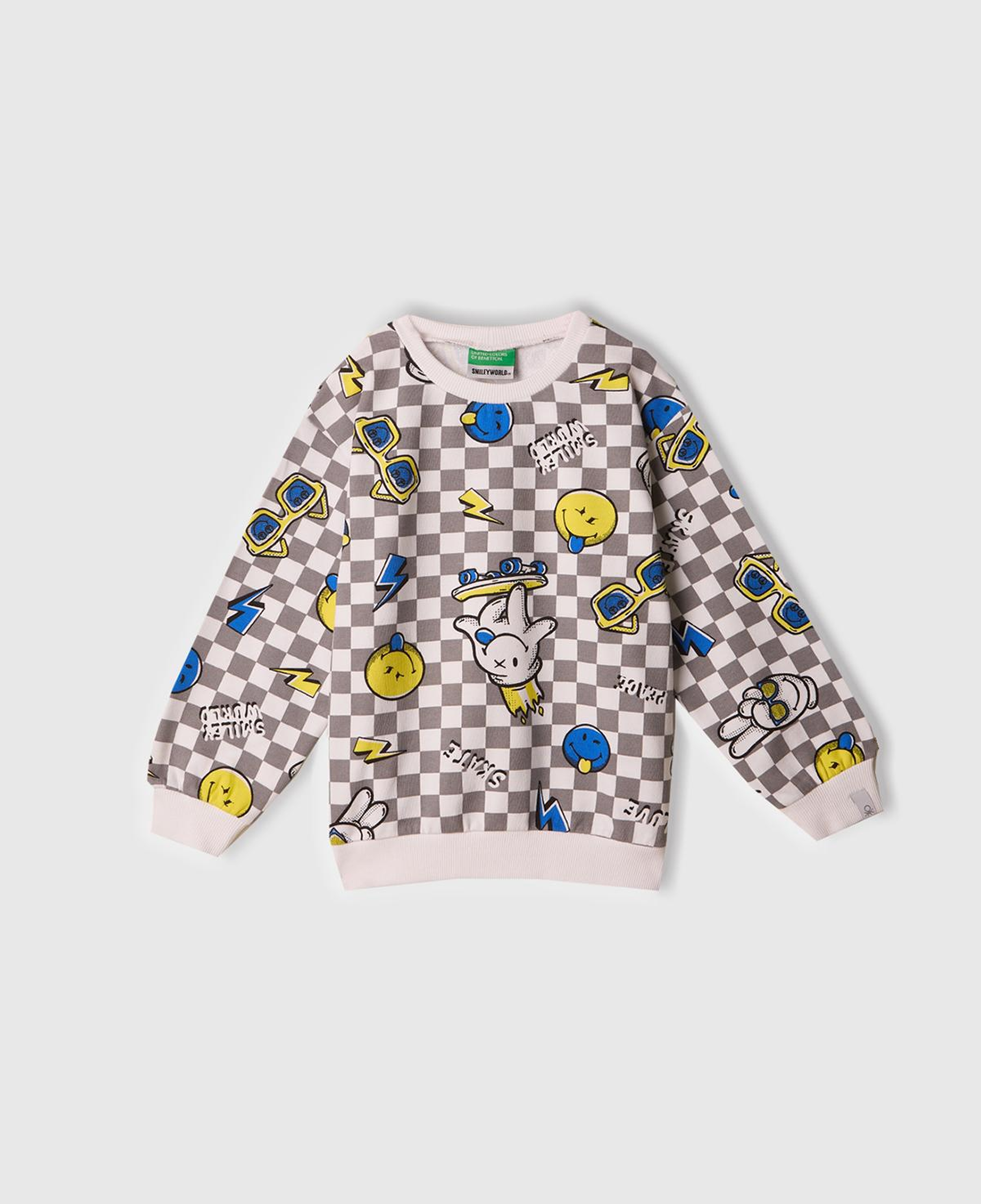 Erkek Çocuk Beyaz Tamamı Baskılı Logo Etiketli Bisiklet Yaka Sweatshirt