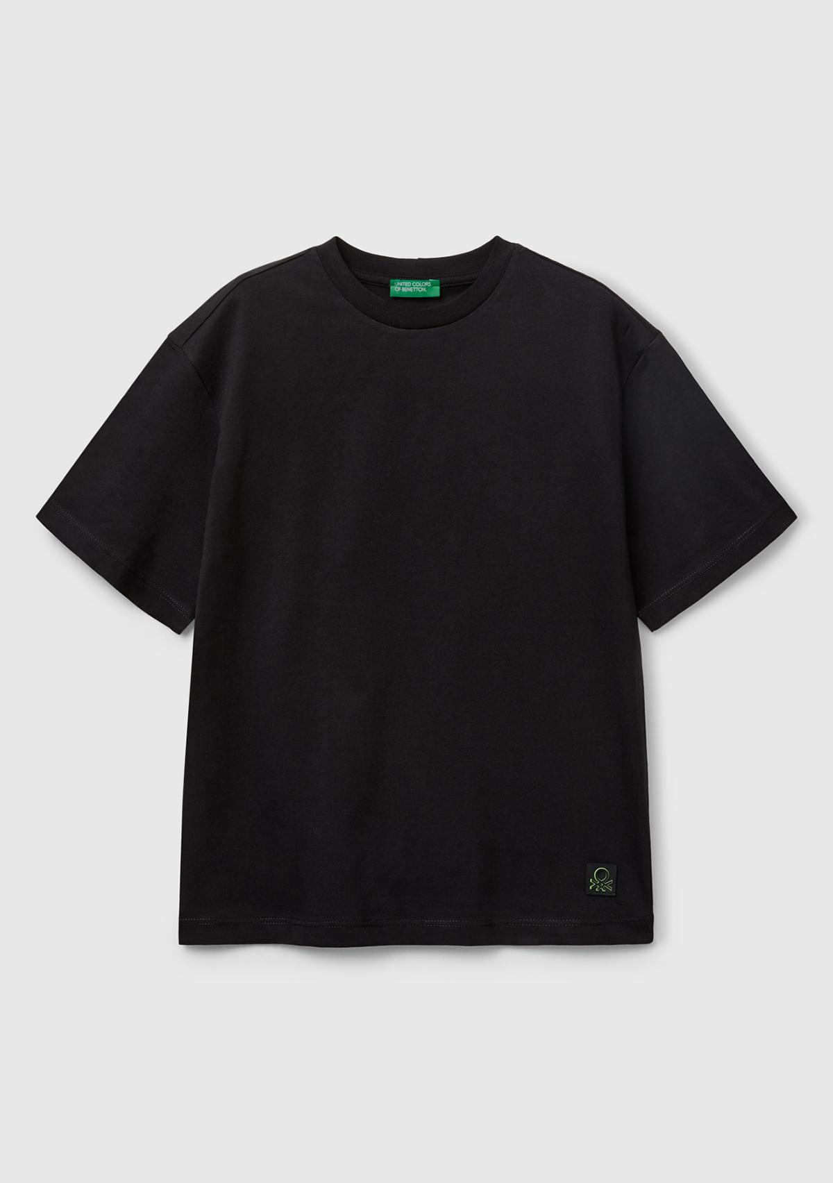 Erkek Çocuk Siyah Baskılı Arkası Logo Etiketli T-Shirt