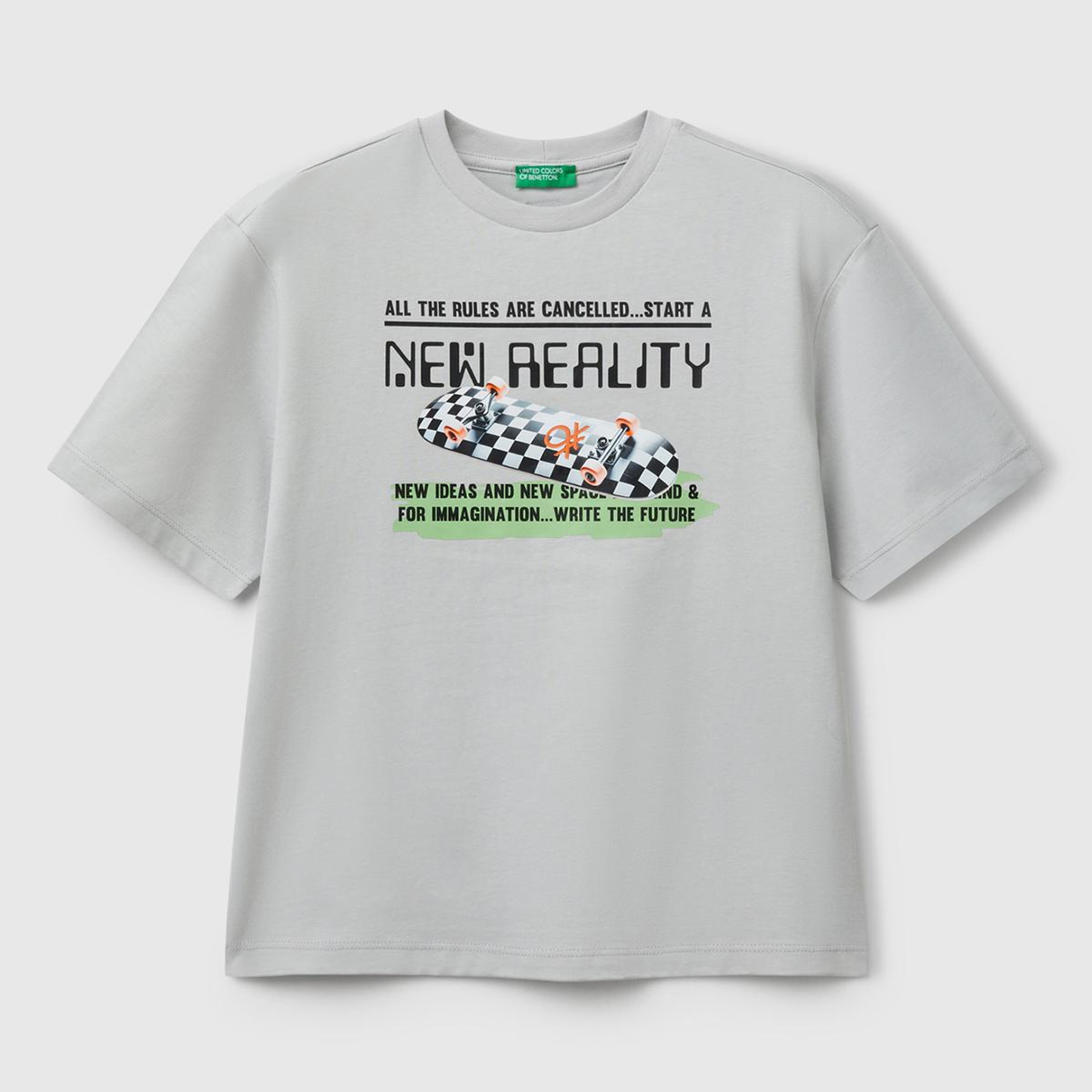 Erkek Çocuk Gri Melanj Baskılı Arkası Logo Etiketli T-Shirt