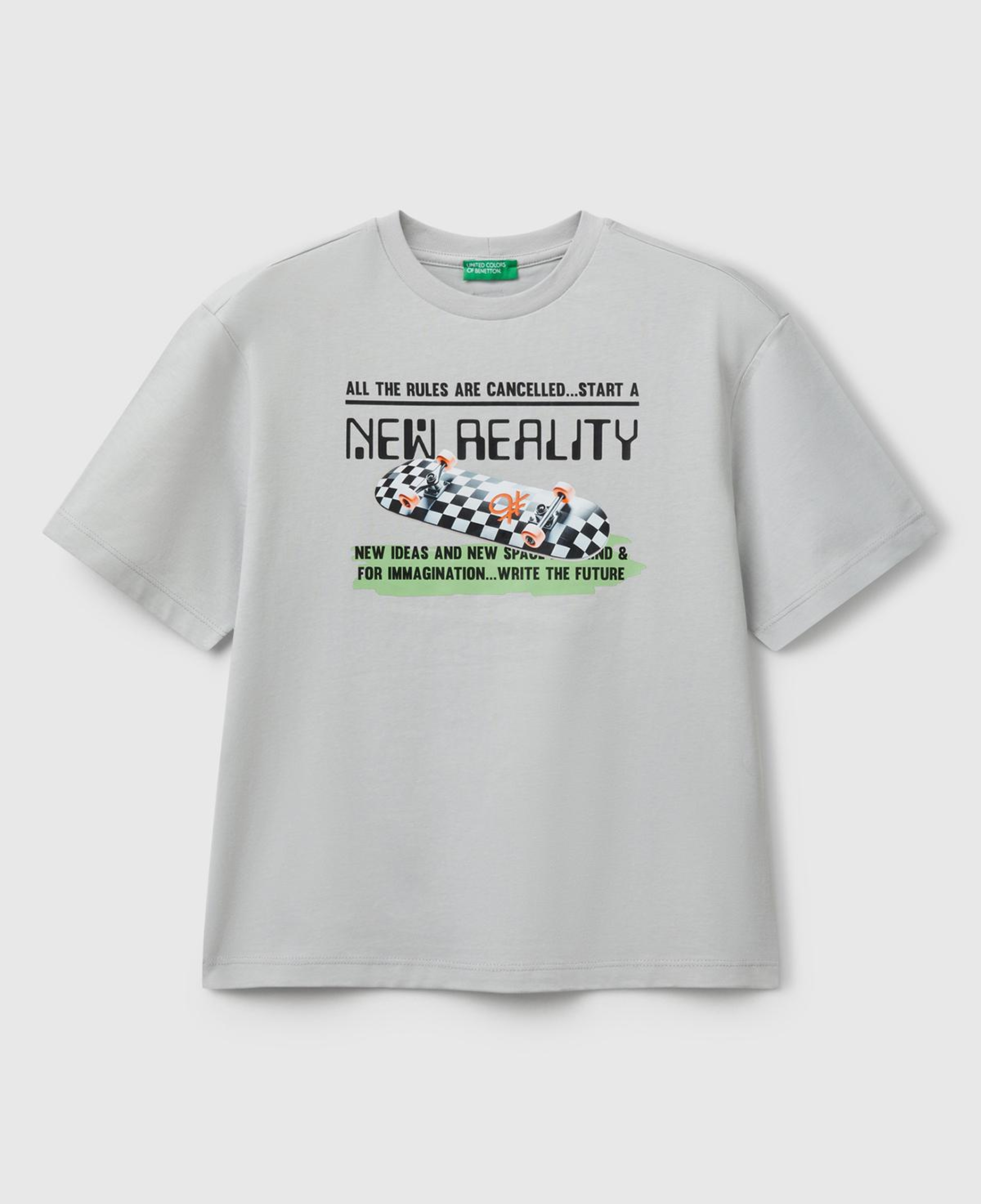 Erkek Çocuk Gri Melanj Baskılı Arkası Logo Etiketli T-Shirt
