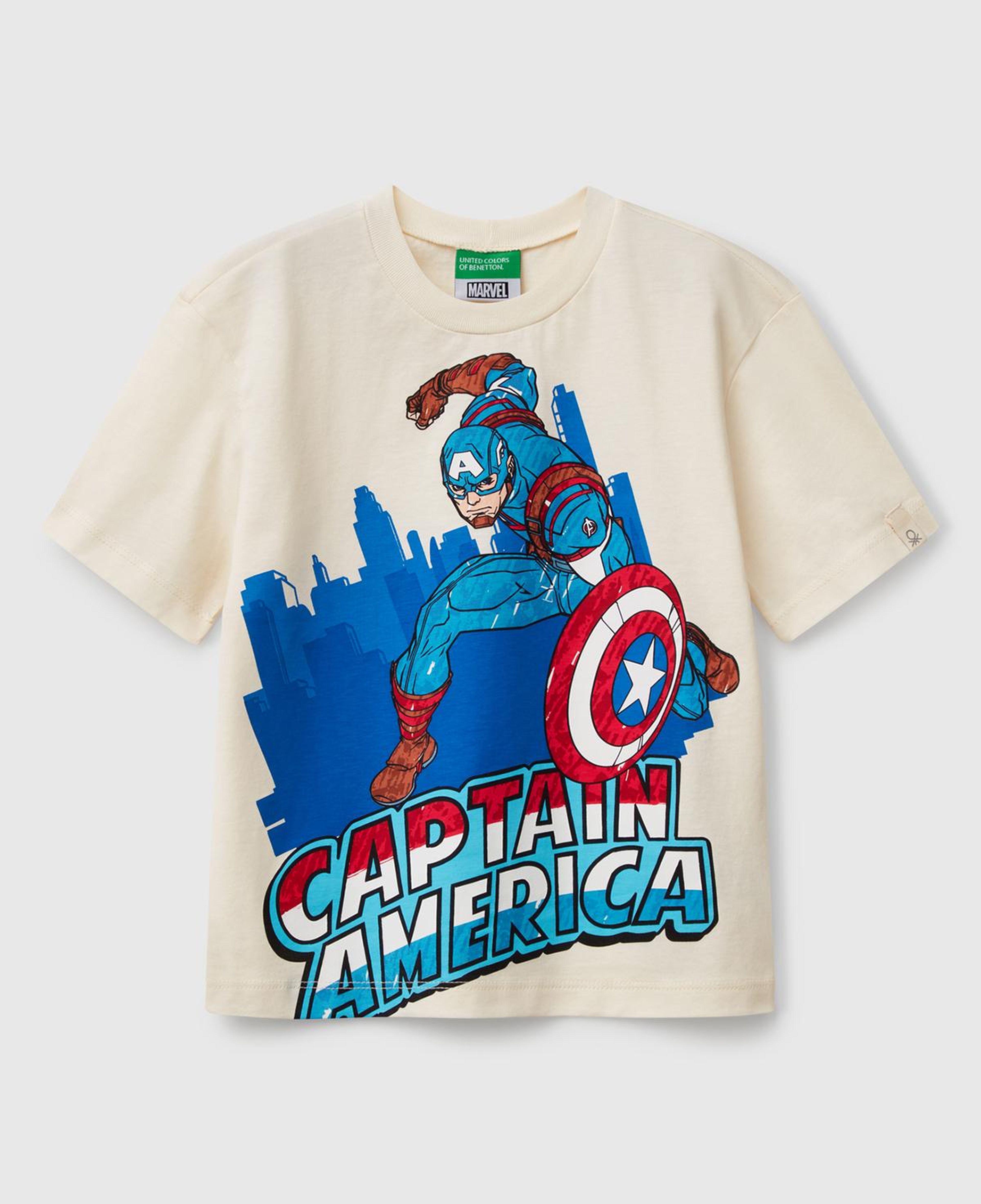 Erkek Çocuk Ekru Marvel Kahraman Baskılı Logo Etiketli T-Shirt