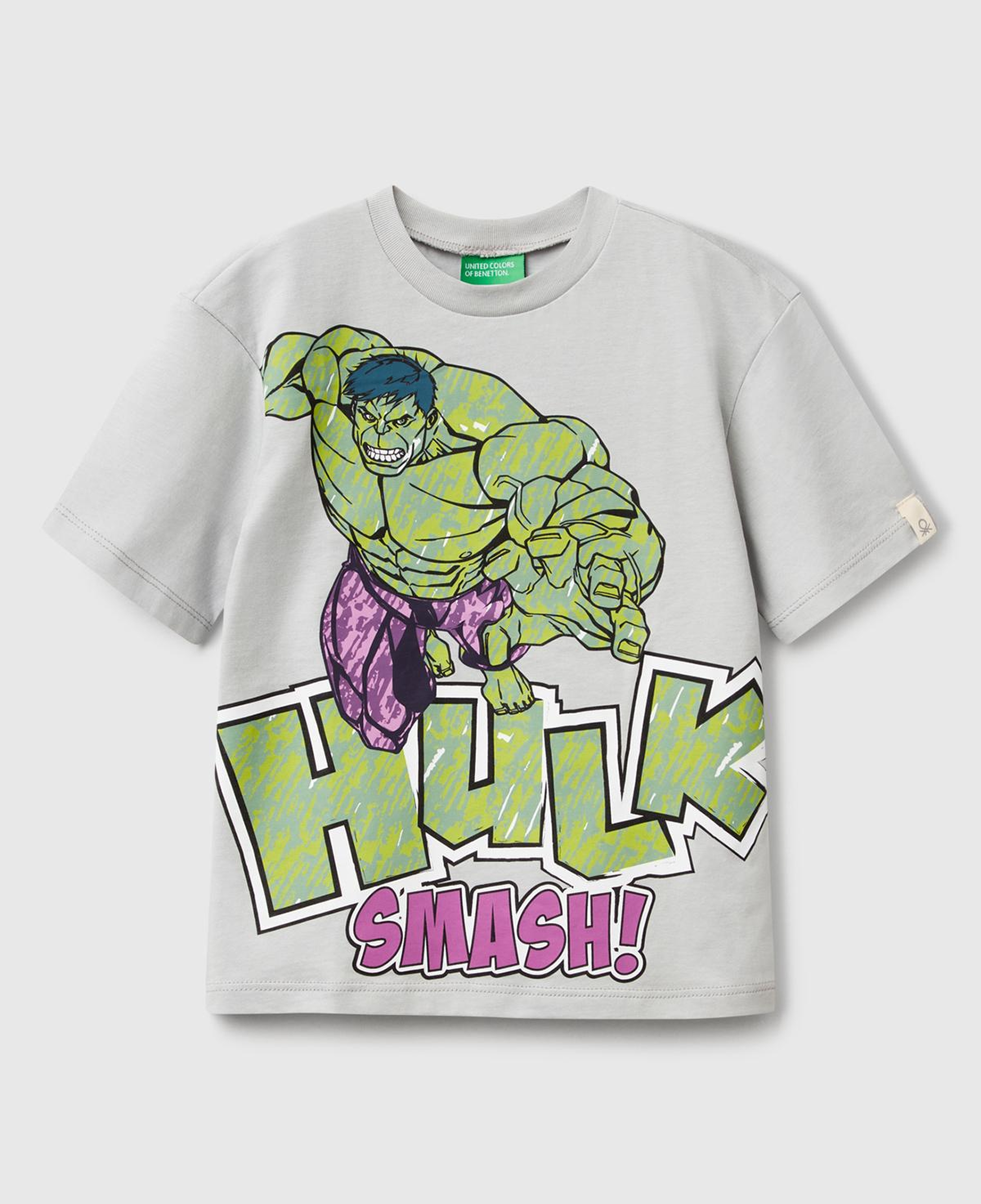Erkek Çocuk Gri Melanj Marvel Kahraman Baskılı Logo Etiketli T-Shirt