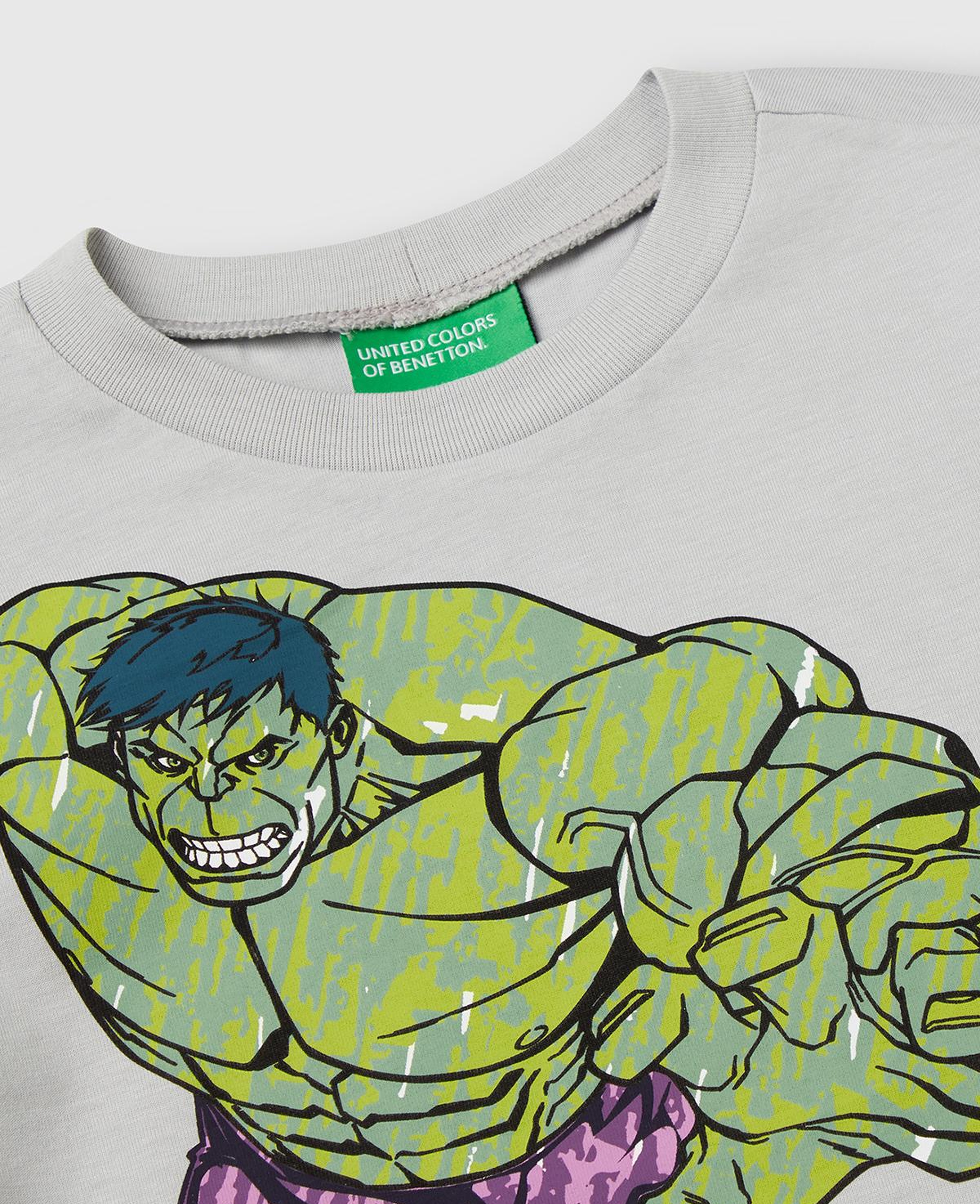 Erkek Çocuk Gri Melanj Marvel Kahraman Baskılı Logo Etiketli T-Shirt