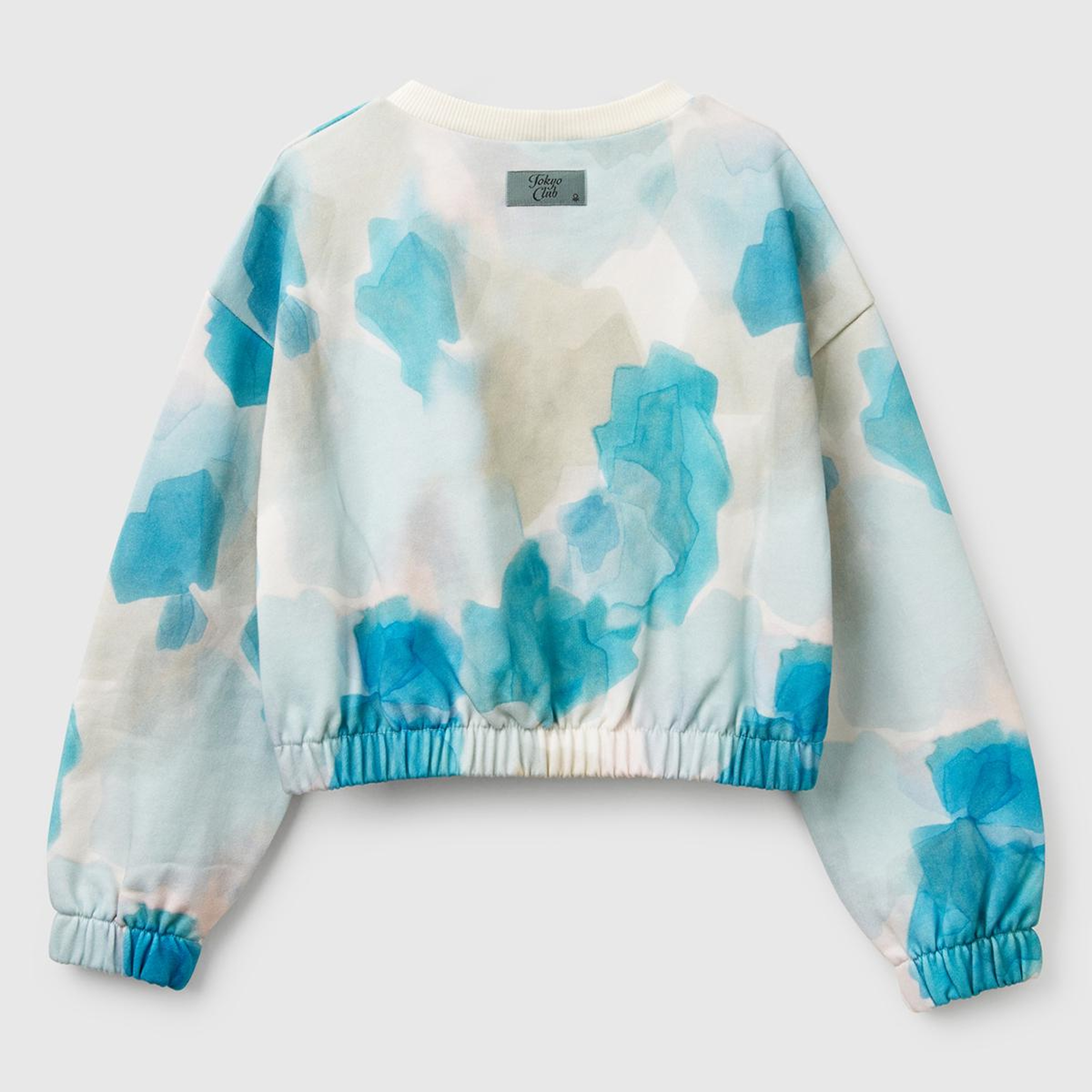 Kız Çocuk Mavi Mix Tamamı Desenli Logo Etiketli Ribanalı Sweatshirt