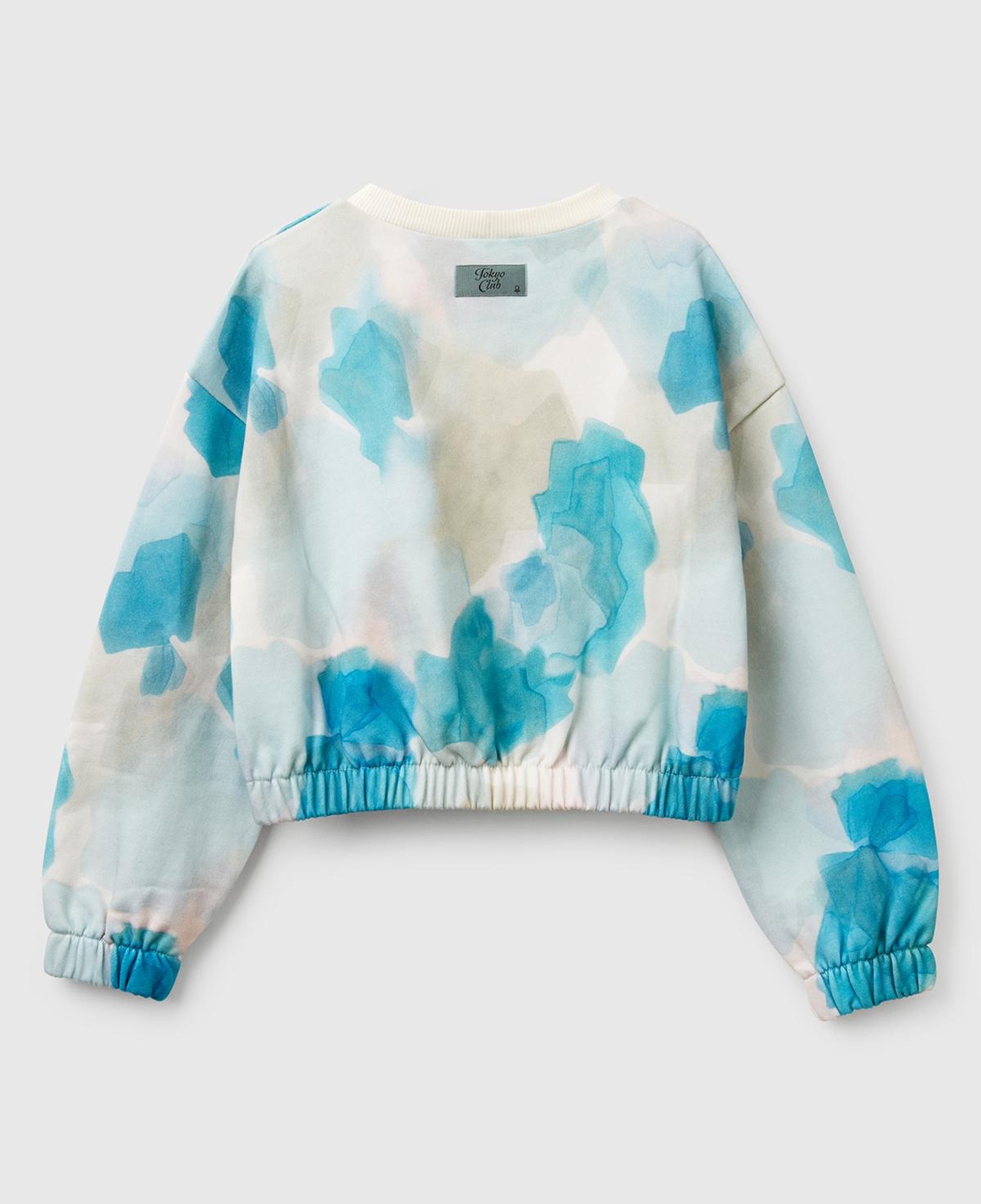 Kız Çocuk Mavi Mix Tamamı Desenli Logo Etiketli Ribanalı Sweatshirt