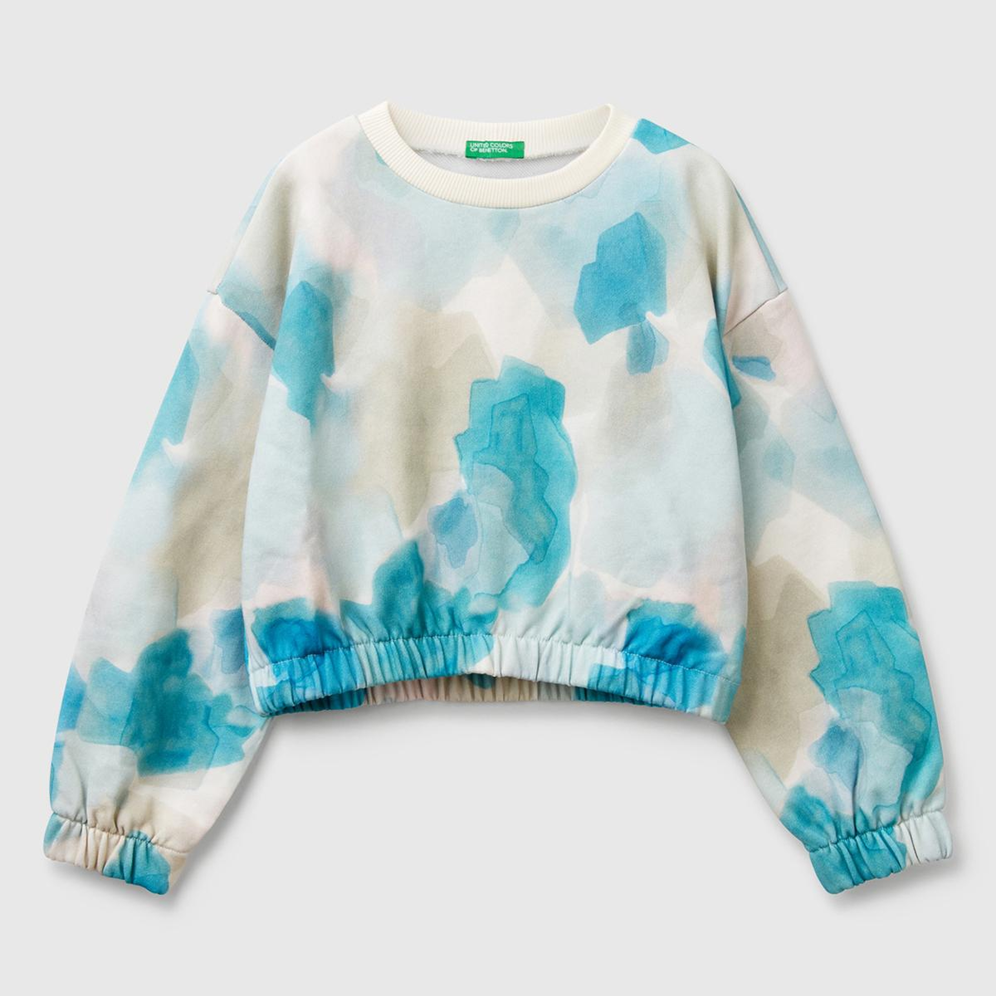 Kız Çocuk Mavi Mix Tamamı Desenli Logo Etiketli Ribanalı Sweatshirt