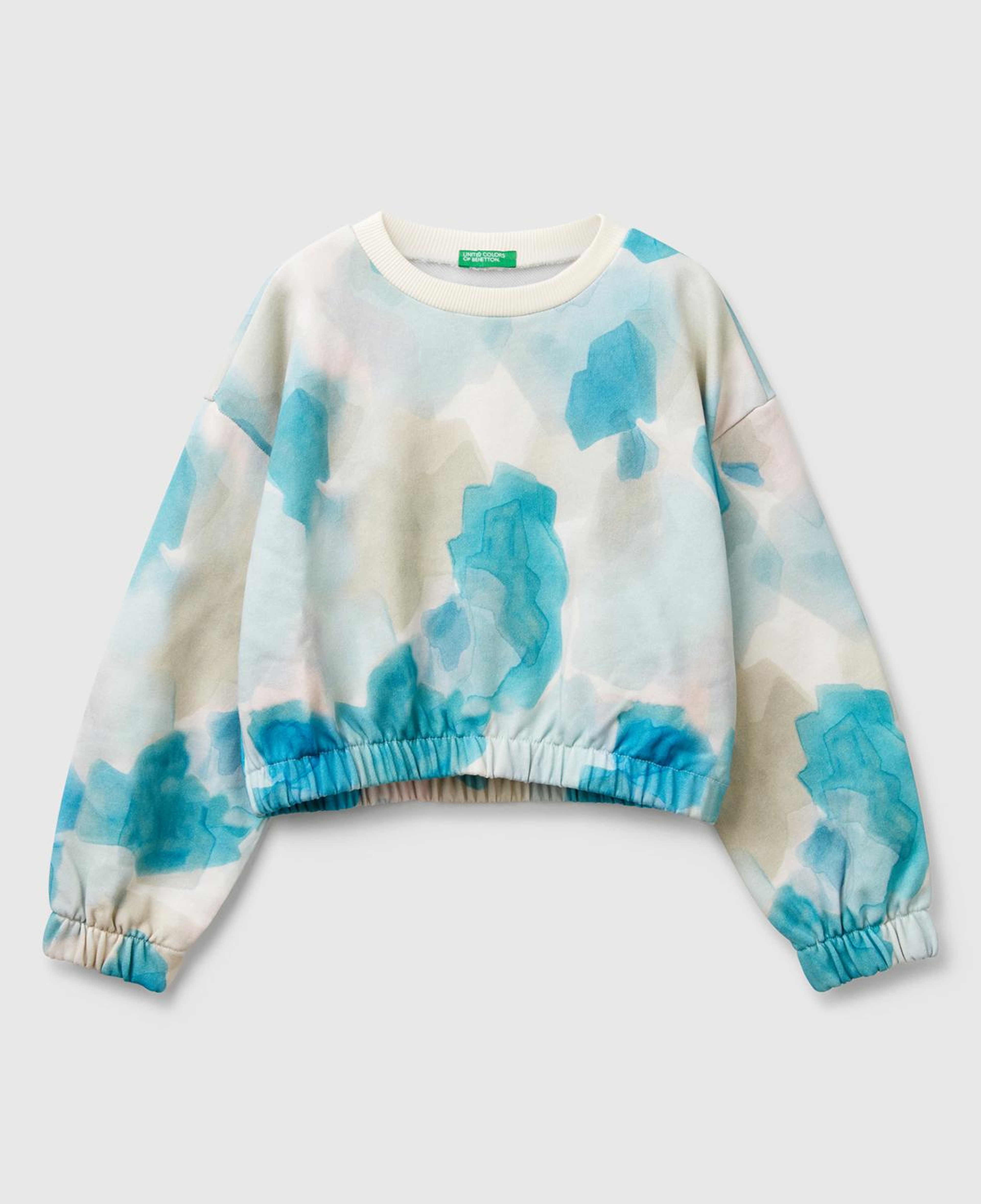 Kız Çocuk Mavi Mix Tamamı Desenli Logo Etiketli Ribanalı Sweatshirt
