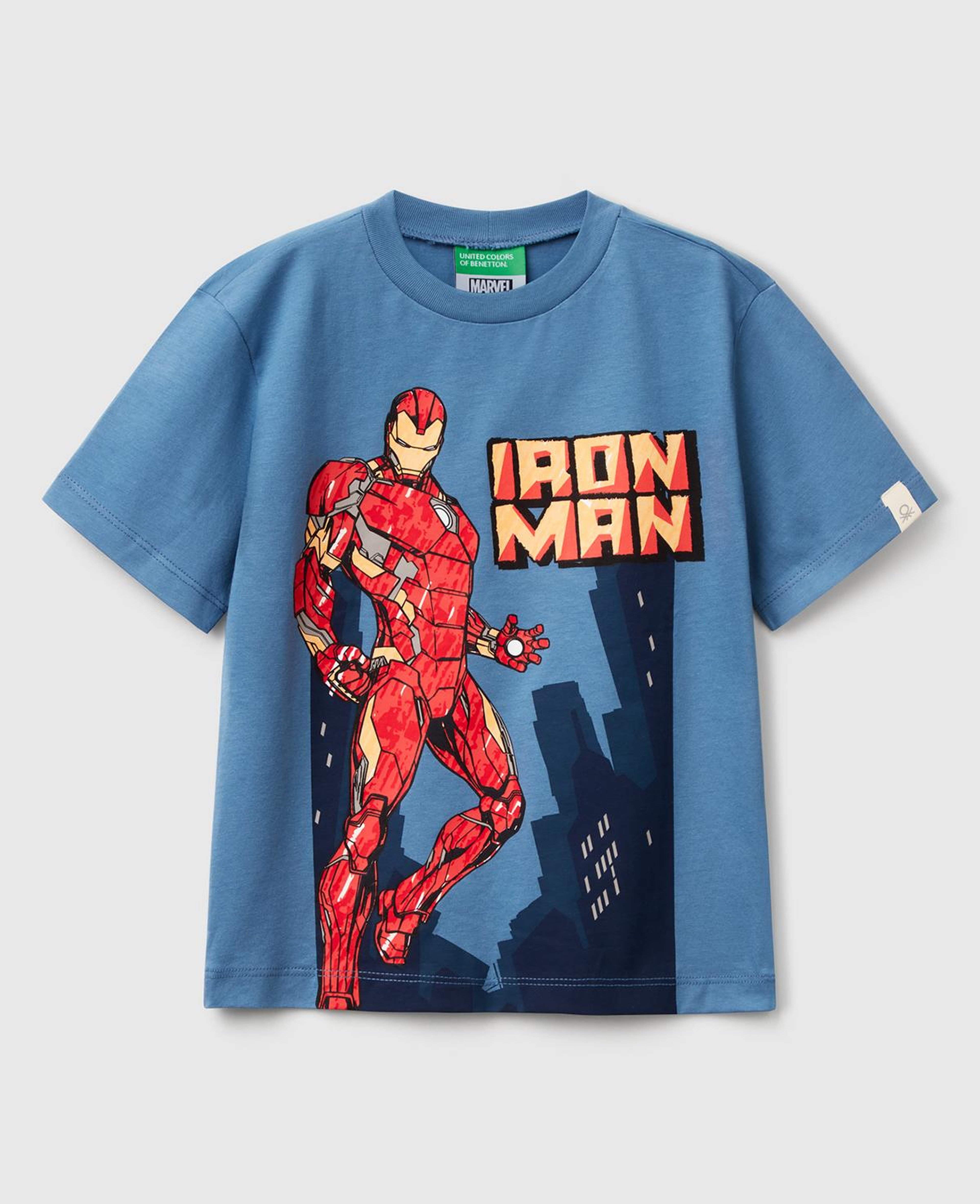 Erkek Çocuk Havacı Mavi Marvel Kahraman Baskılı Logo Etiketli T-Shirt