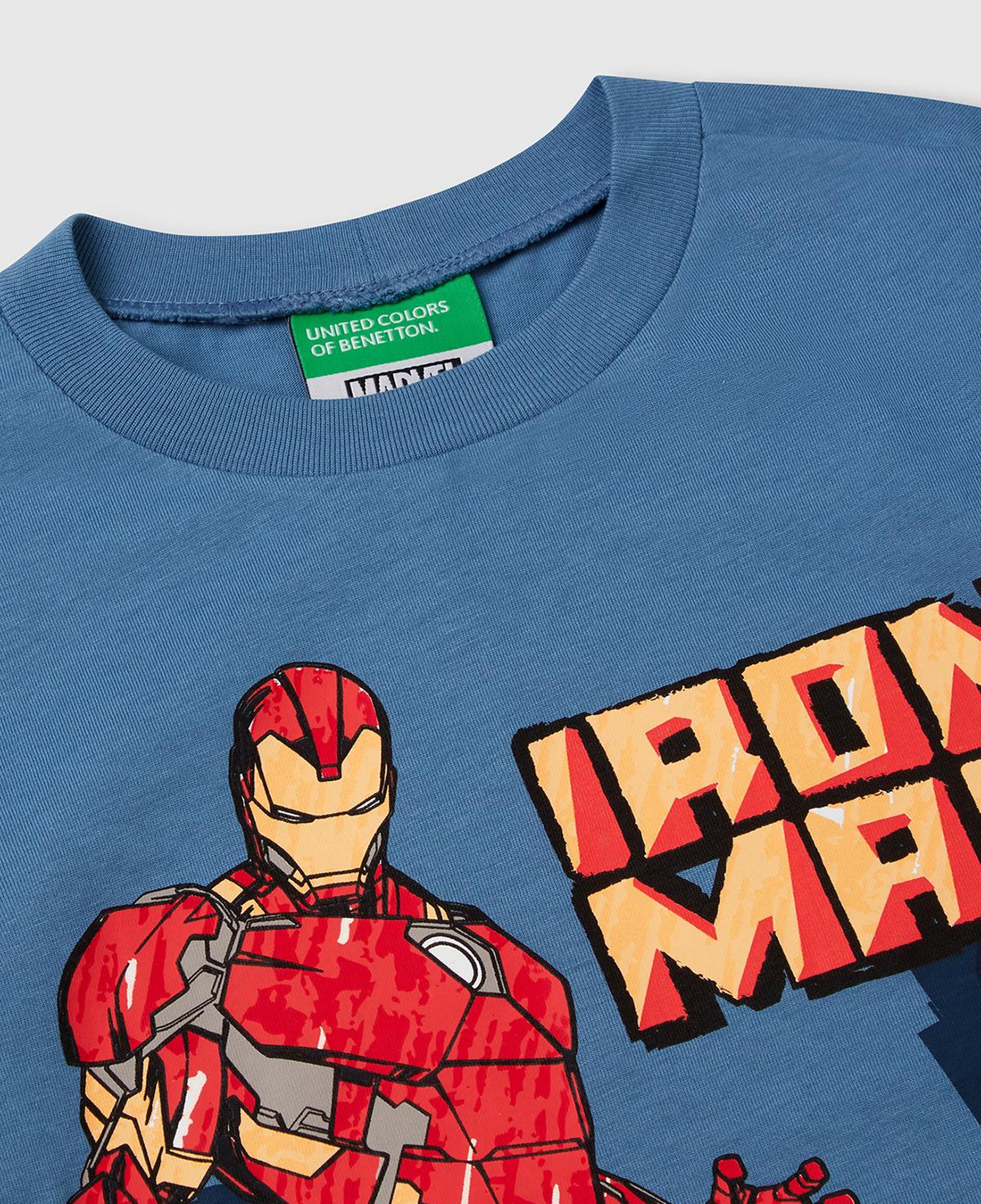 Erkek Çocuk Havacı Mavi Marvel Kahraman Baskılı Logo Etiketli T-Shirt