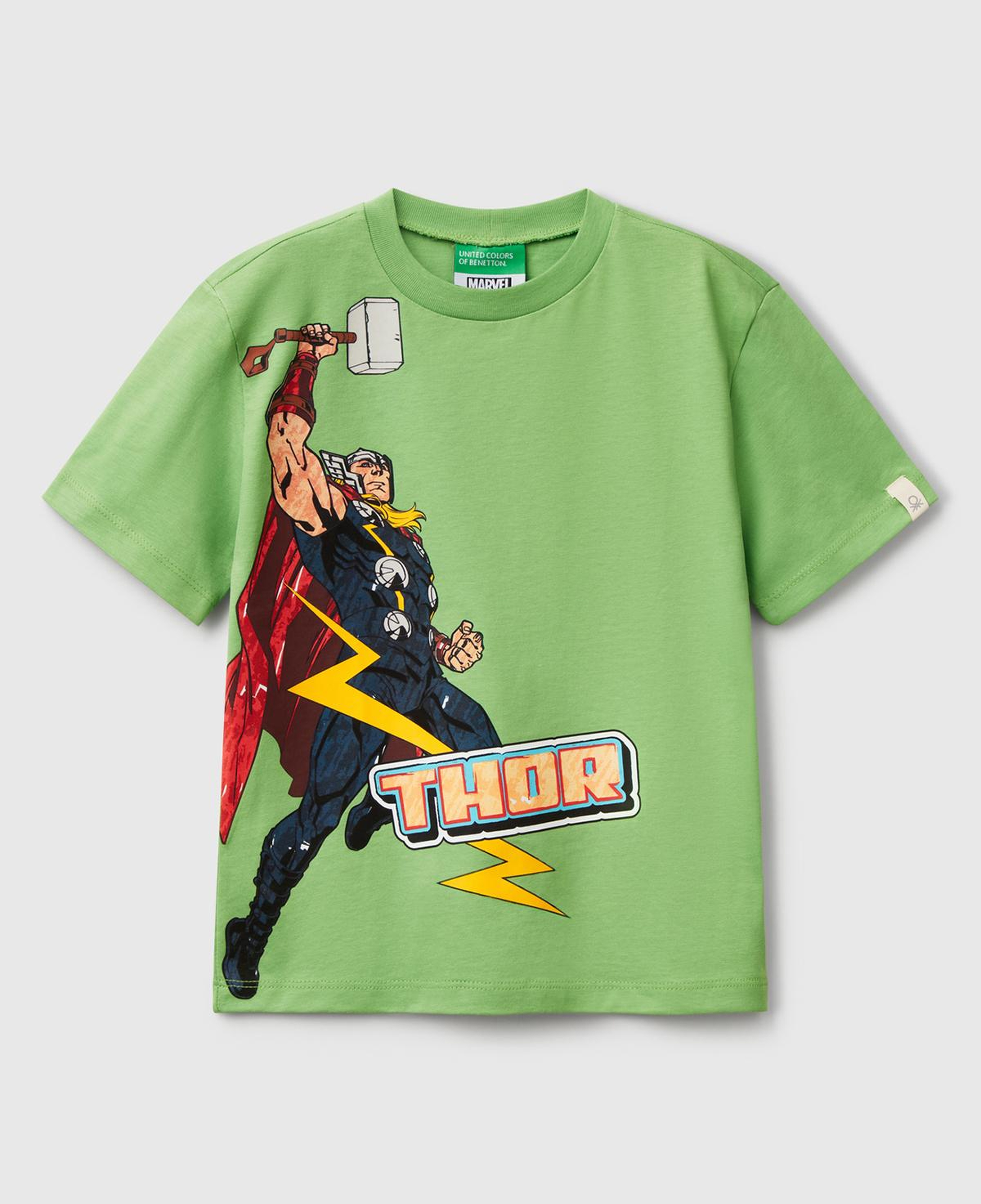 Erkek Çocuk Fıstık Yeşili Marvel Kahraman Baskılı Logo Etiketli T-Shirt