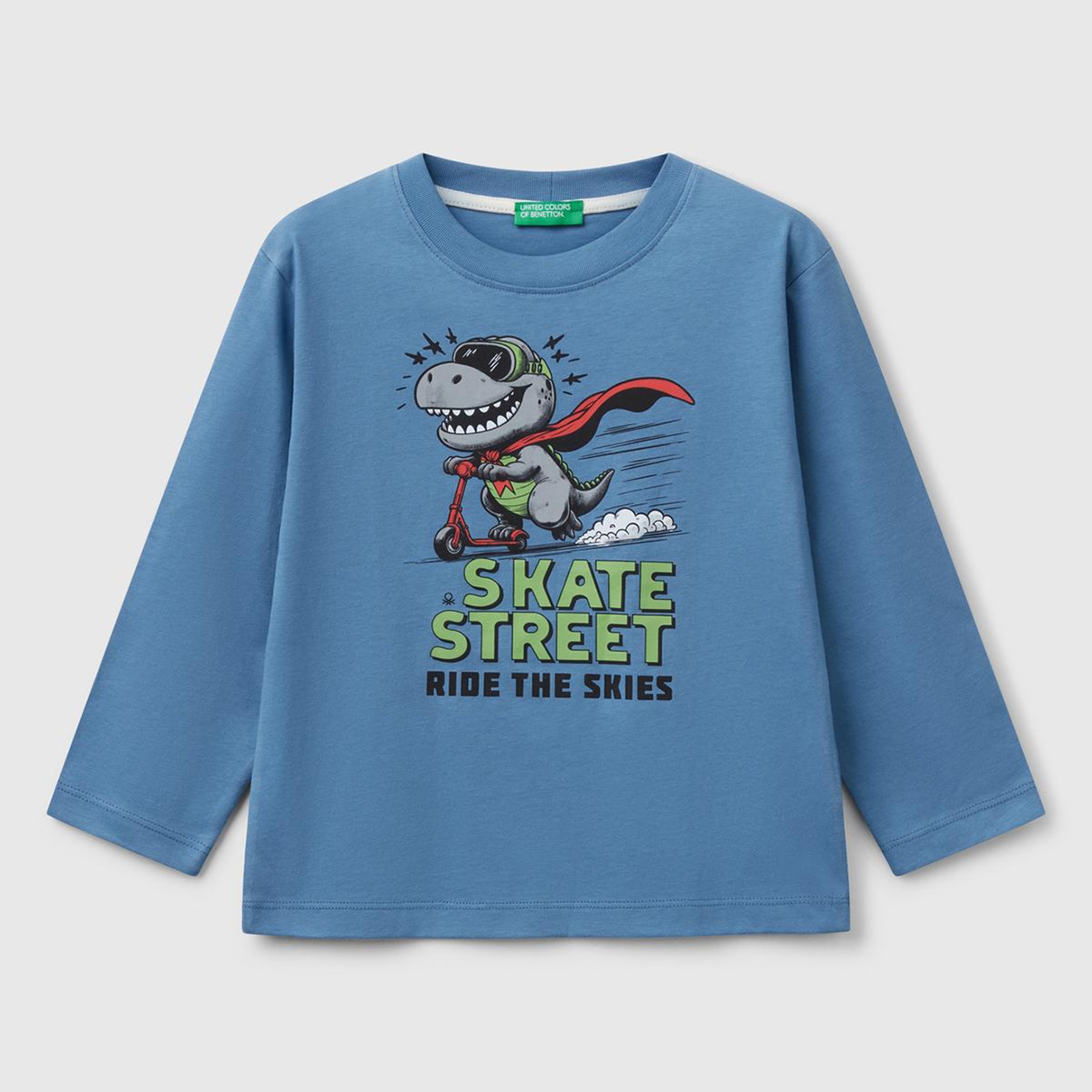 Erkek Çocuk Havacı Mavi Önü Baskılı Bisiklet Yaka Uzun Kollu T-Shirt