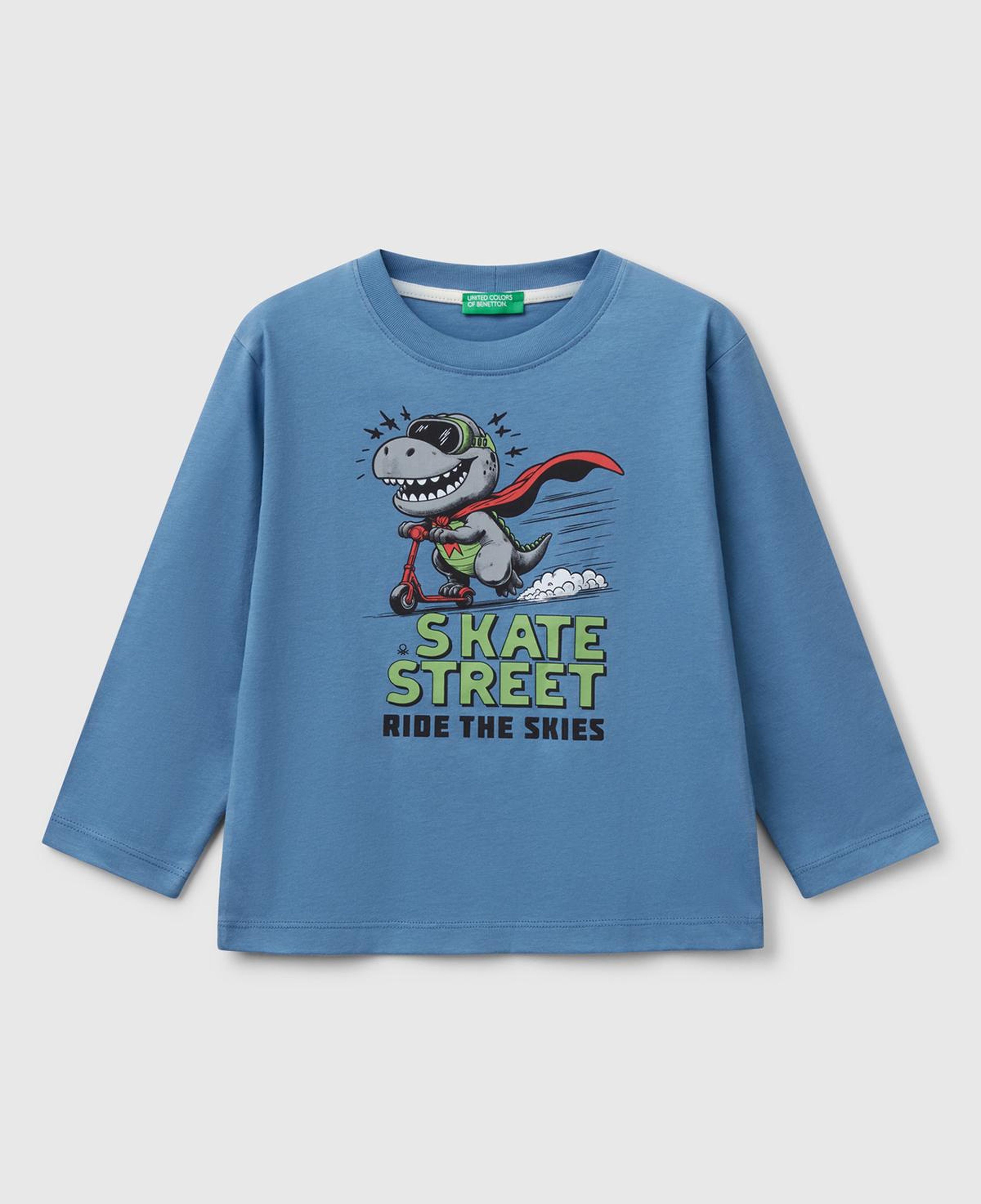 Erkek Çocuk Havacı Mavi Önü Baskılı Bisiklet Yaka Uzun Kollu T-Shirt