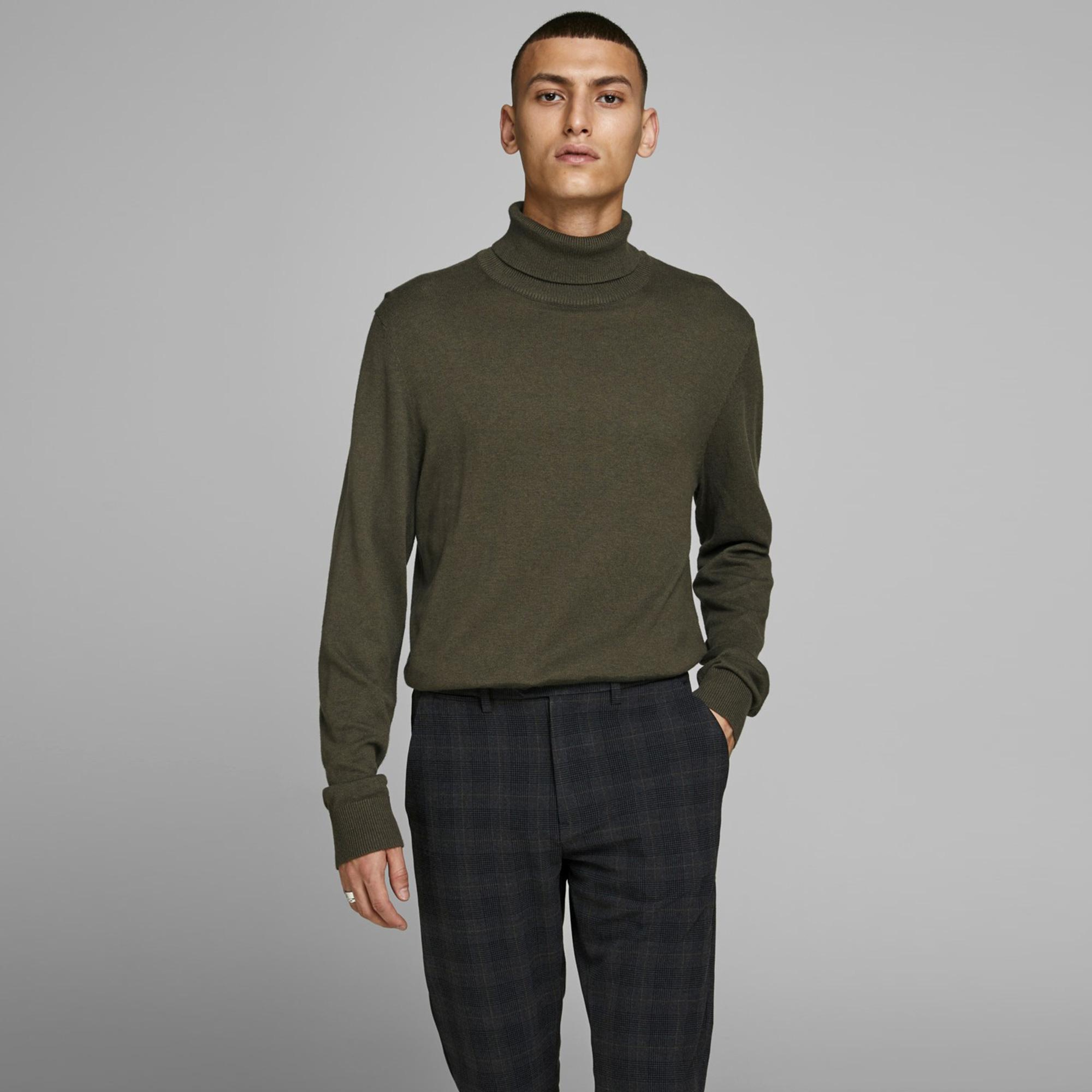 Jack&Jones Jjeemil Knit Roll Erkek Kahverengi Kazak