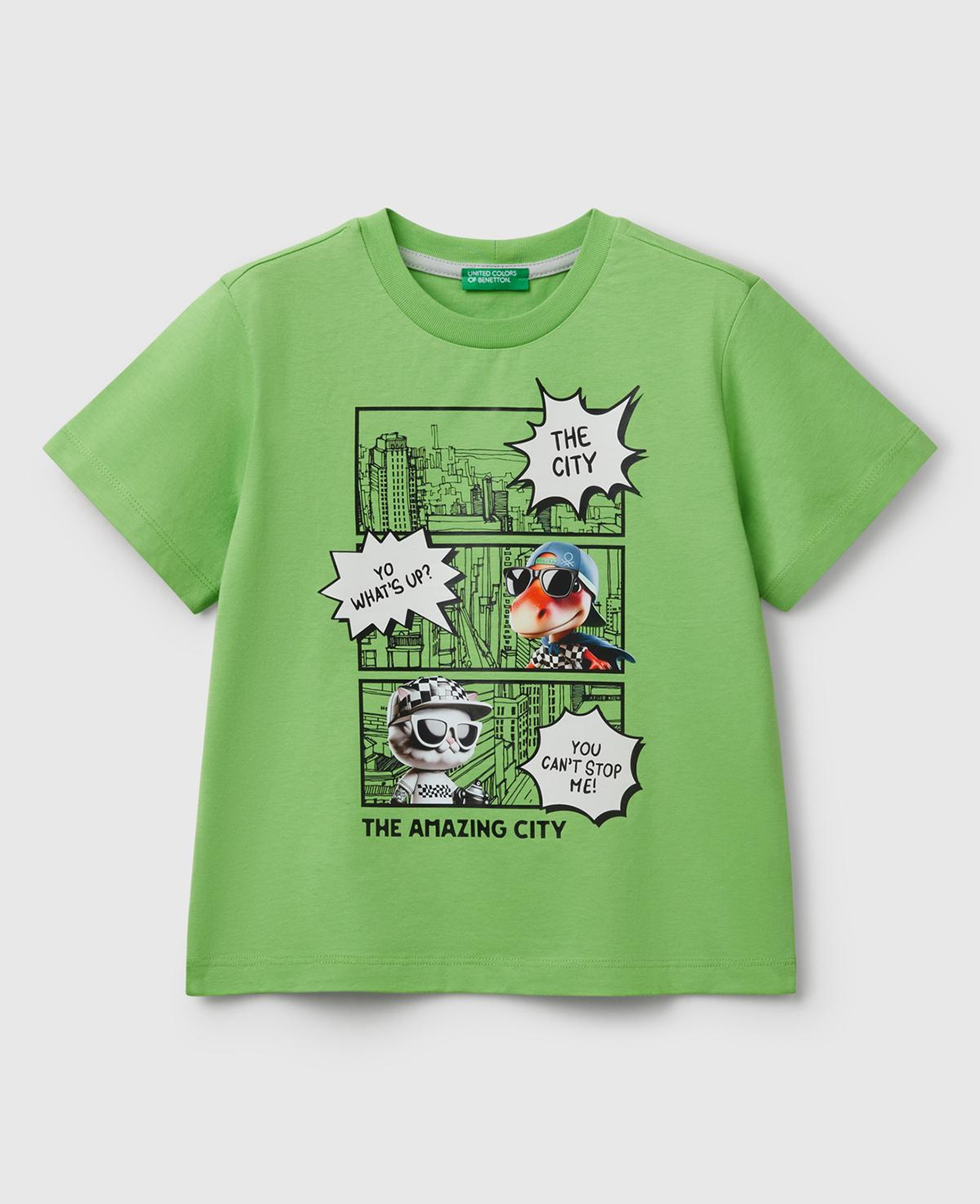 Erkek Çocuk Fıstık Yeşili Fotoğraf Baskılı Bisiklet Yaka T-Shirt
