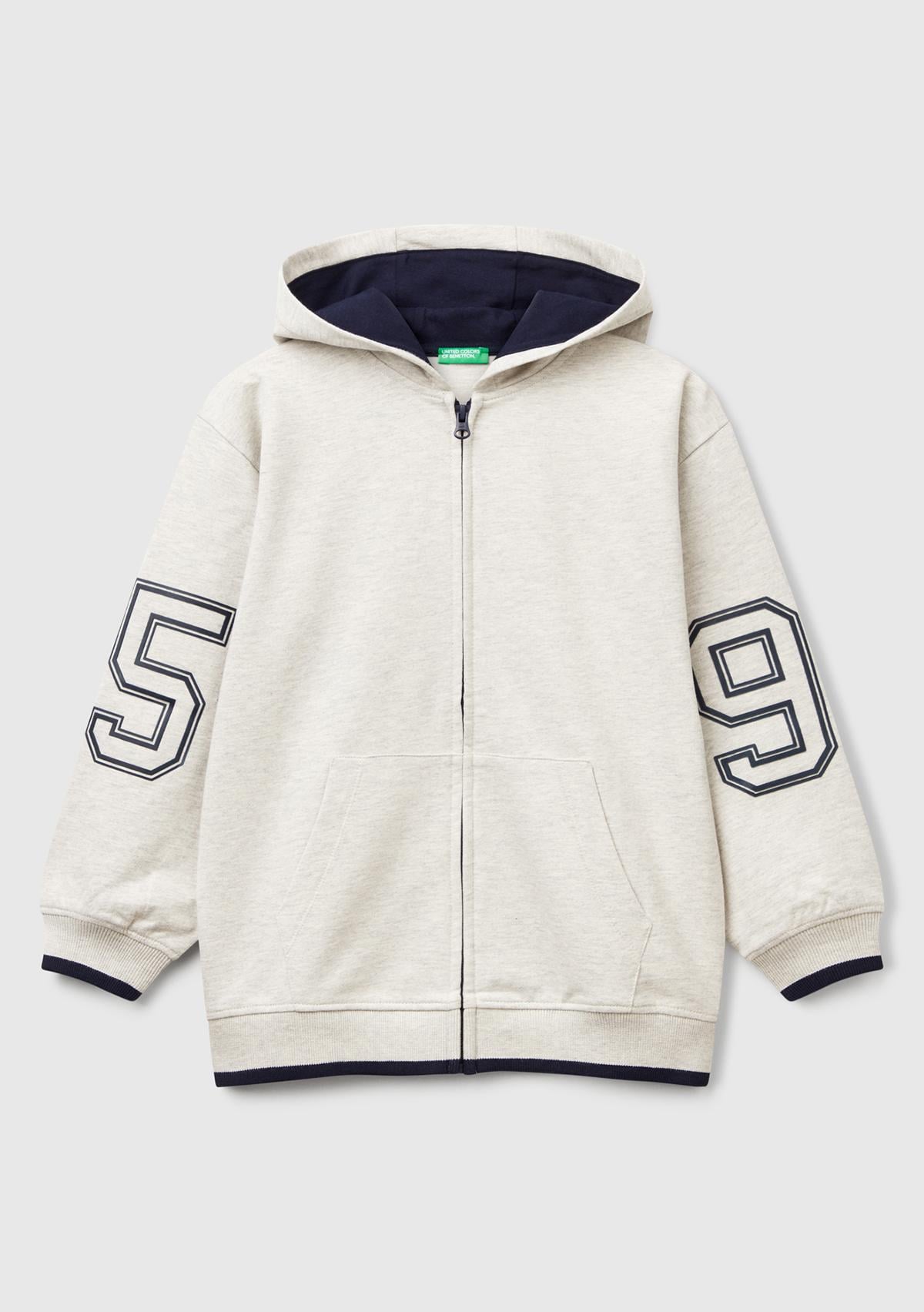 Erkek Çocuk Açık Gri Melanj İşleme Detaylı Manşetli Kapüşonlu Sweatshirt