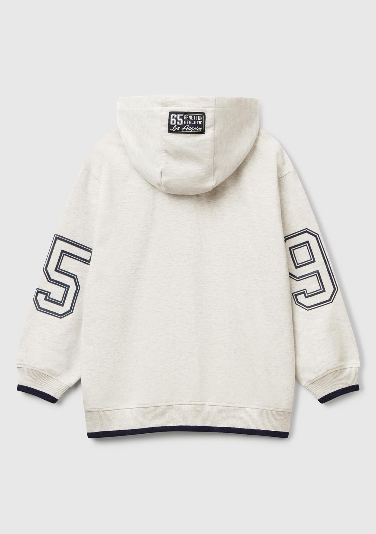 Erkek Çocuk Açık Gri Melanj İşleme Detaylı Manşetli Kapüşonlu Sweatshirt