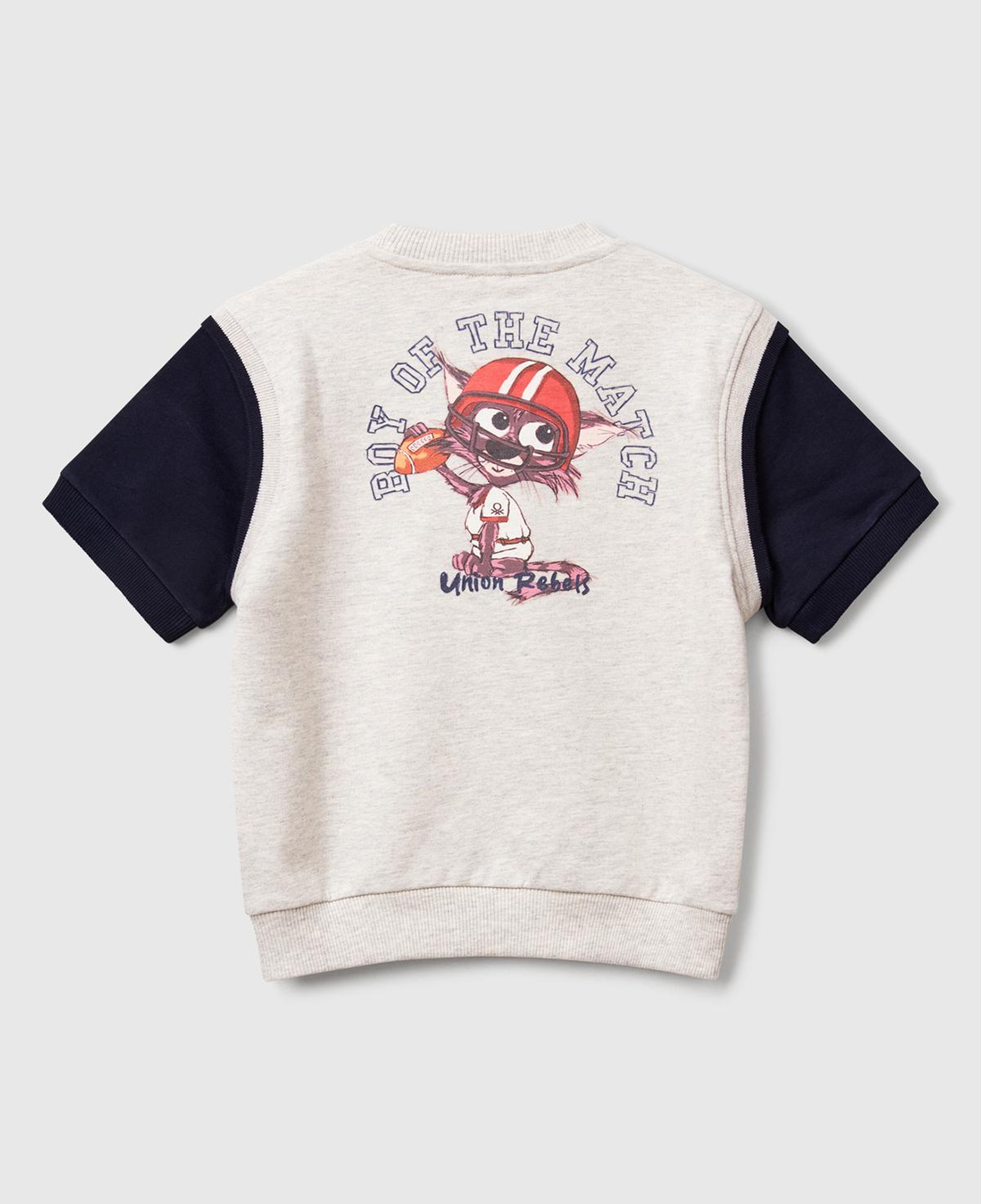 Erkek Çocuk Açık Gri Melanj Logo Baskılı Yelek Efektli Kısa Kollu Sweatshirt