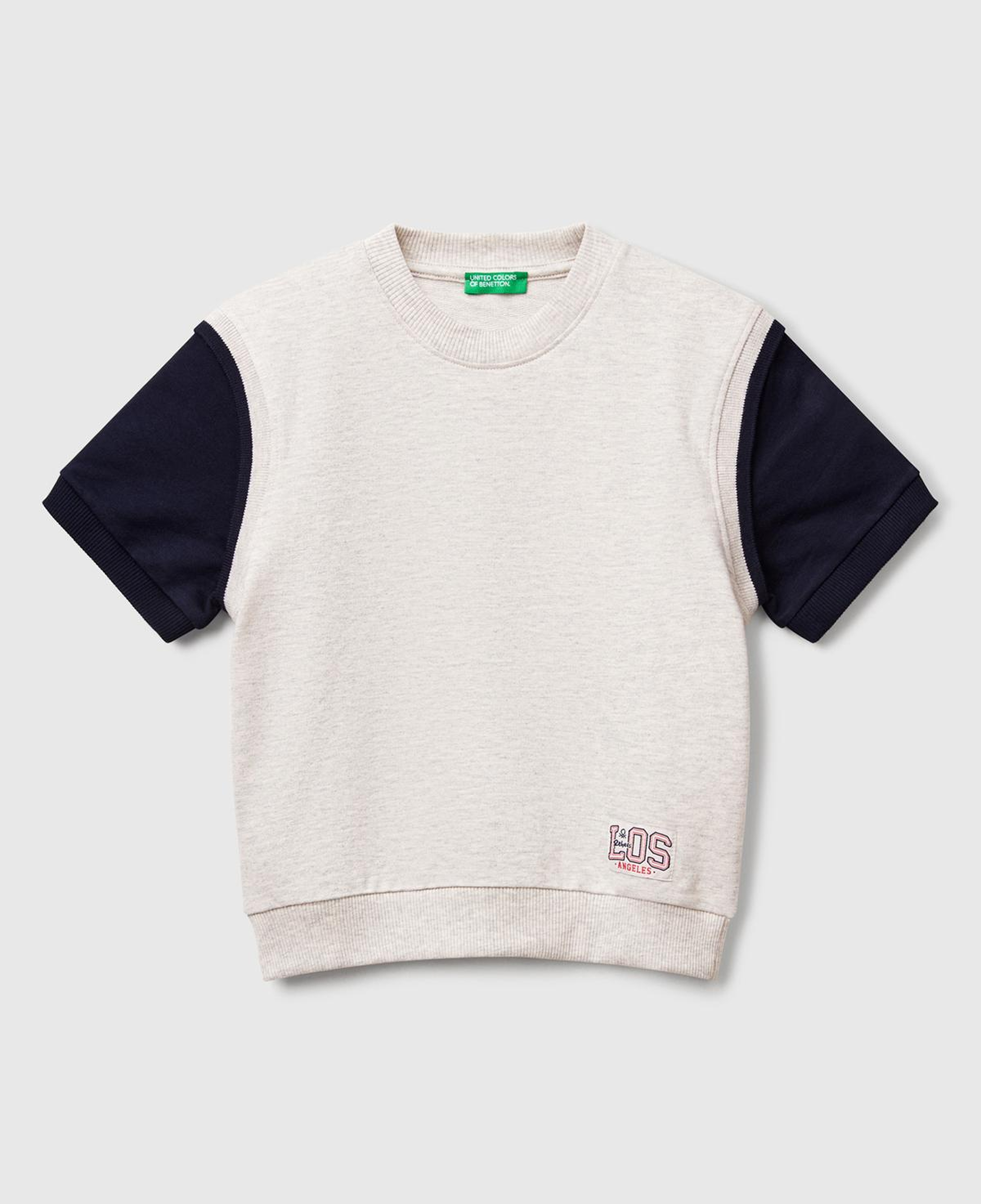 Erkek Çocuk Açık Gri Melanj Logo Baskılı Yelek Efektli Kısa Kollu Sweatshirt