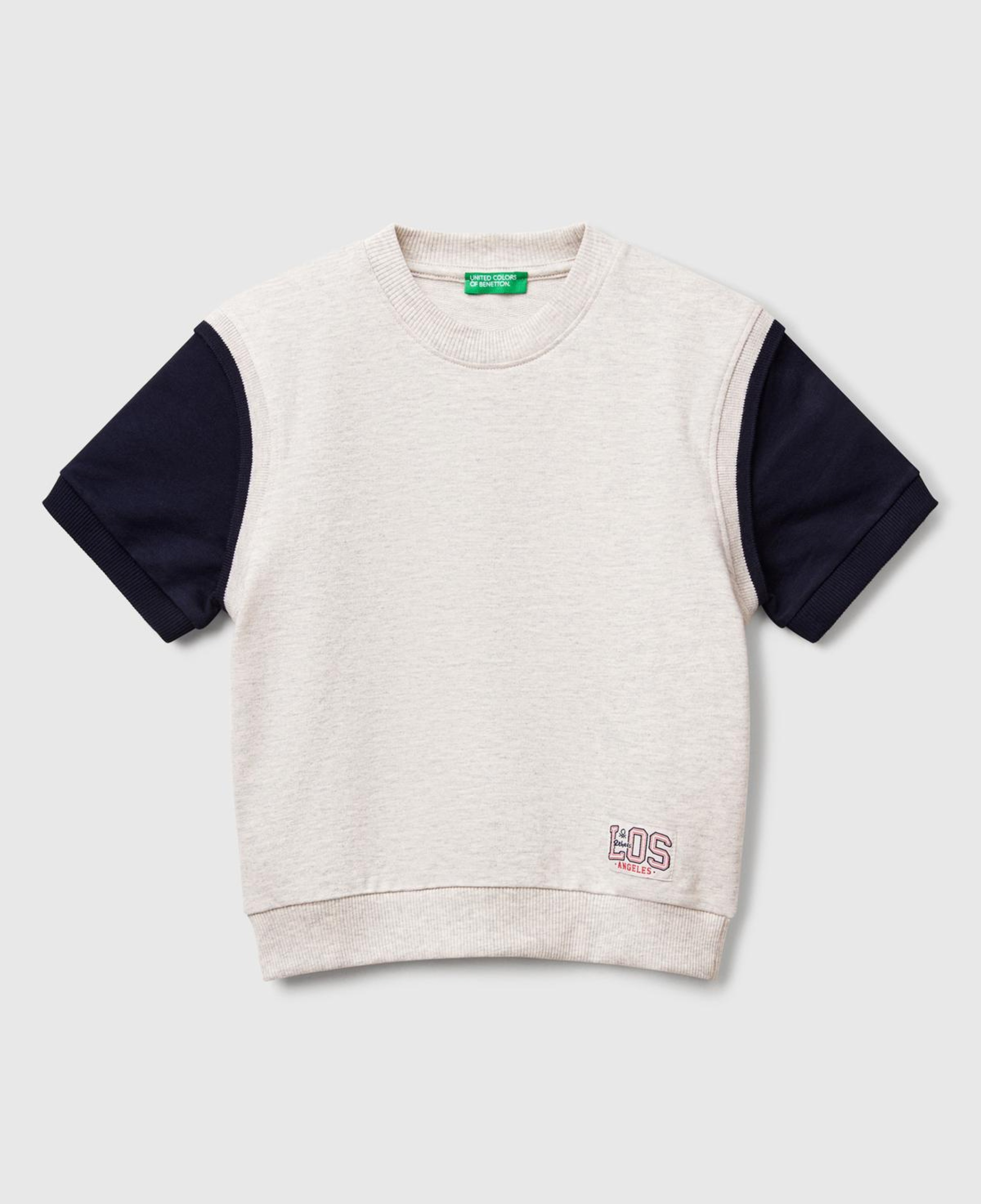 Erkek Çocuk Açık Gri Melanj Logo Baskılı Yelek Efektli Kısa Kollu Sweatshirt