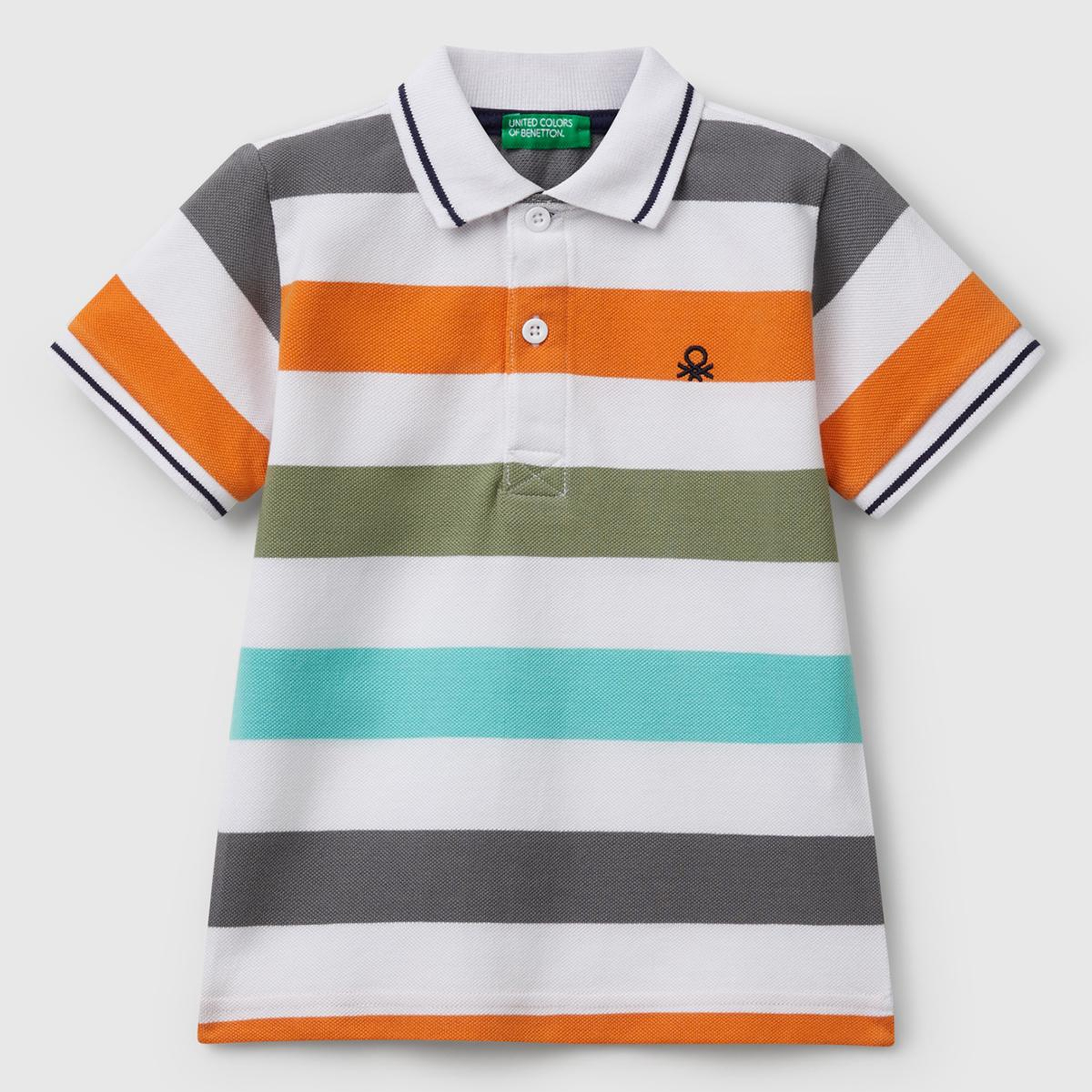 Erkek Çocuk Turuncu Mix Çizgili Logo İşlemeli Polo T-Shirt