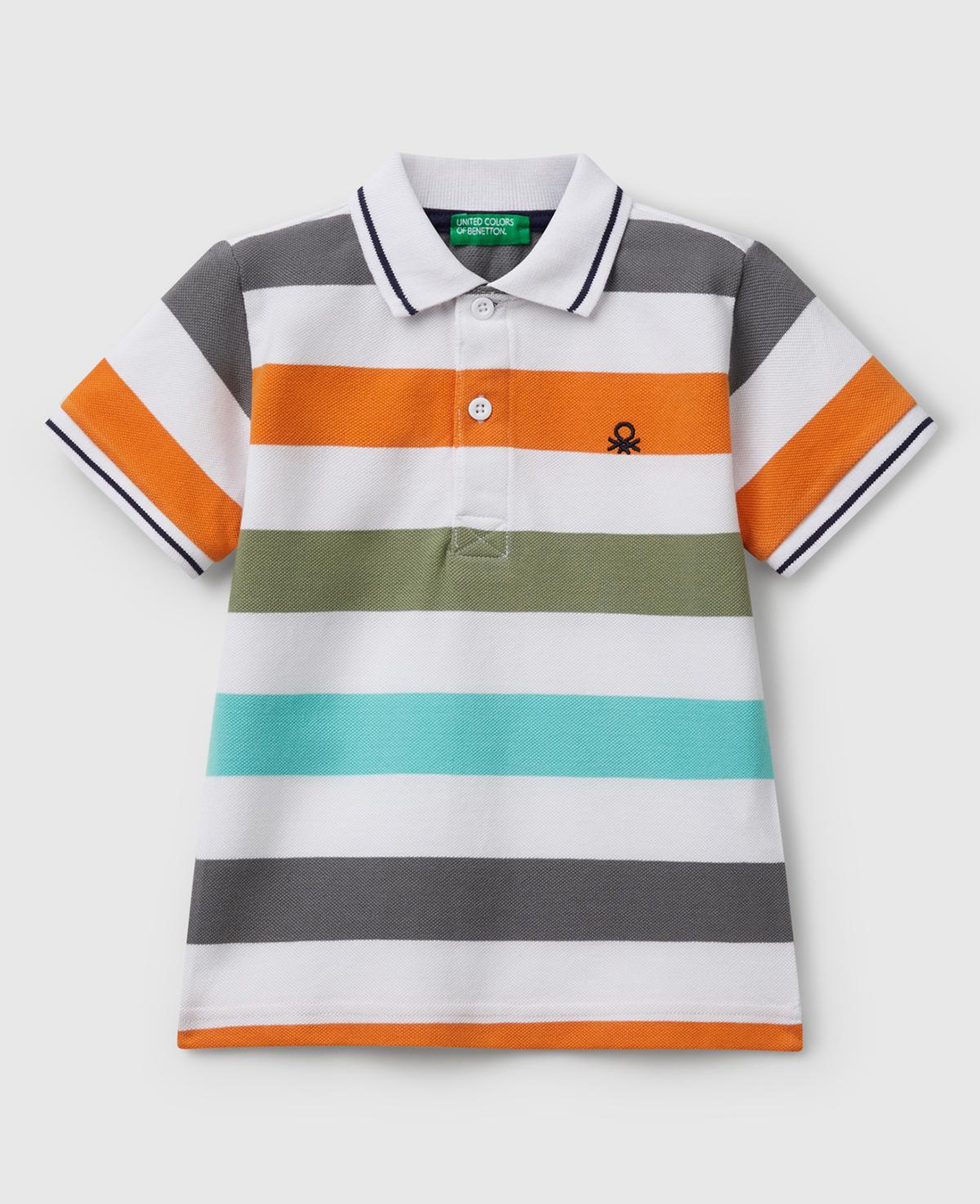 Erkek Çocuk Turuncu Mix Çizgili Logo İşlemeli Polo T-Shirt