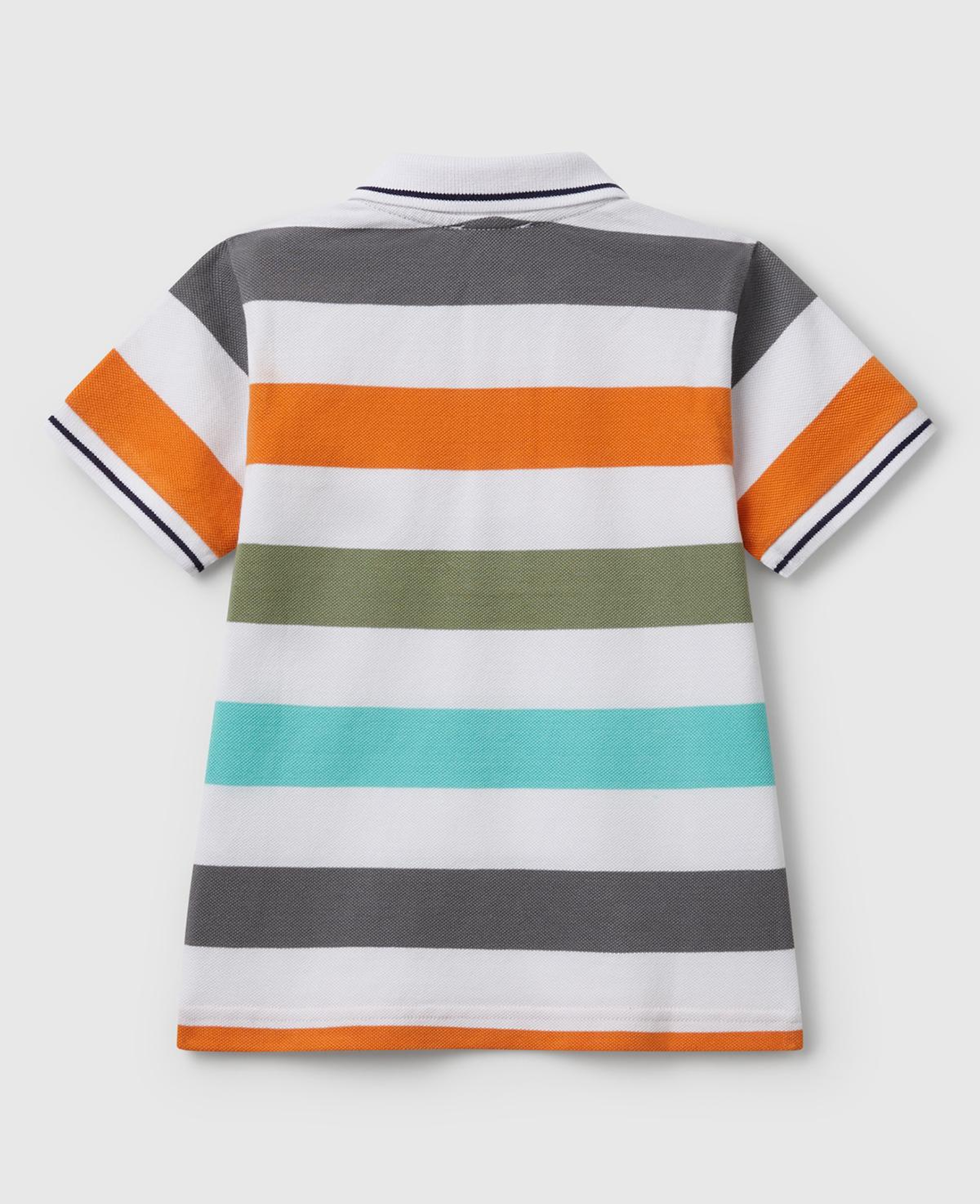 Erkek Çocuk Turuncu Mix Çizgili Logo İşlemeli Polo T-Shirt