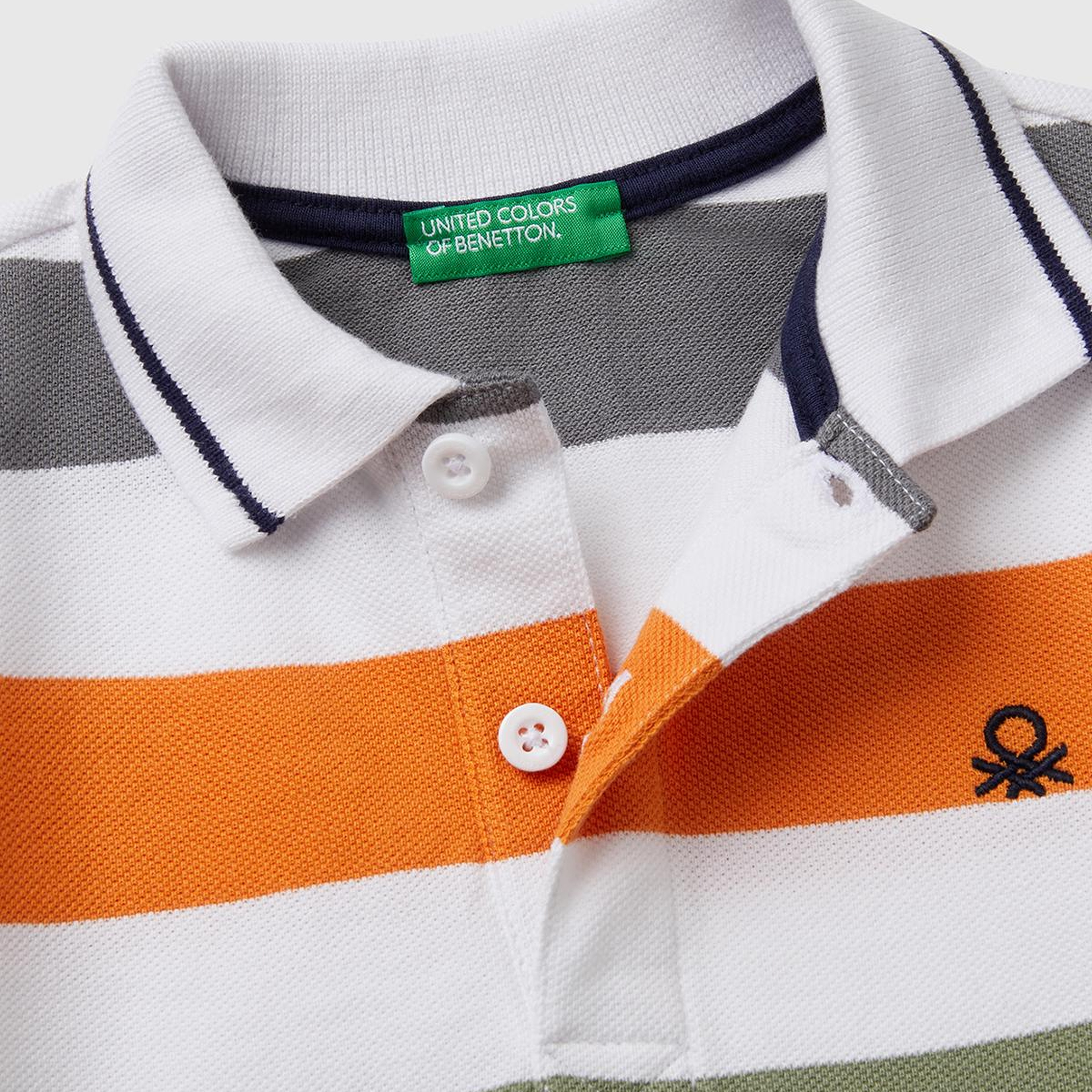 Erkek Çocuk Turuncu Mix Çizgili Logo İşlemeli Polo T-Shirt