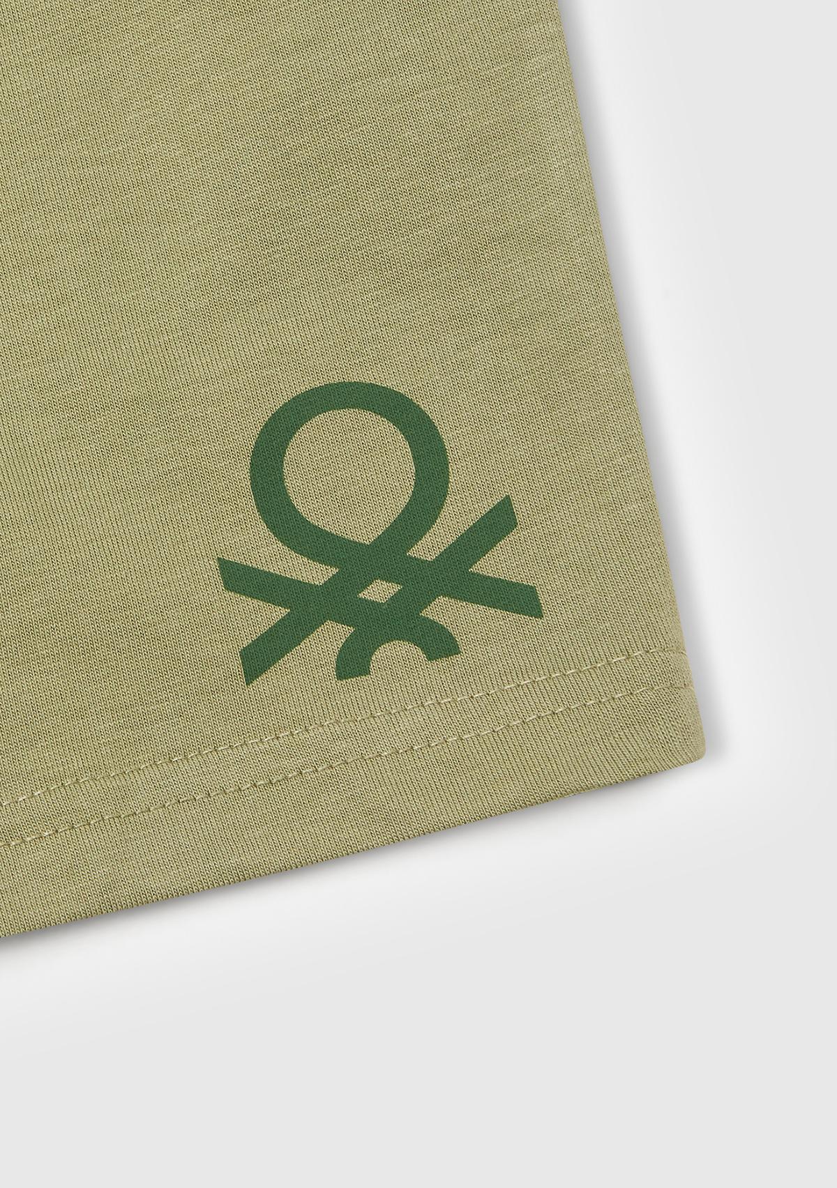 Erkek Çocuk Haki Arkası Logo Baskılı Beli İpli Şort
