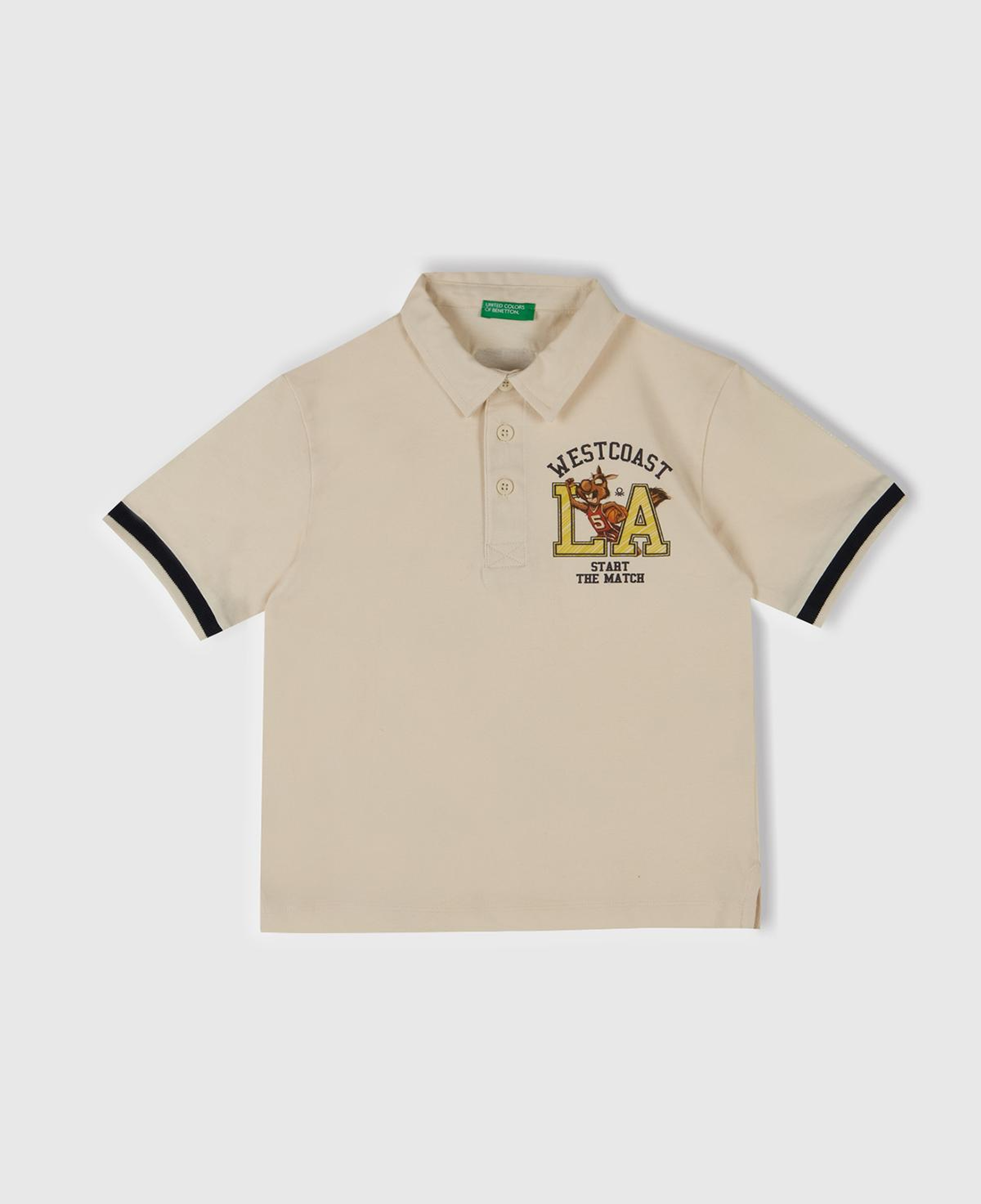 Erkek Çocuk Ekru Baskılı Dokuma Manşetli Polo T-Shirt