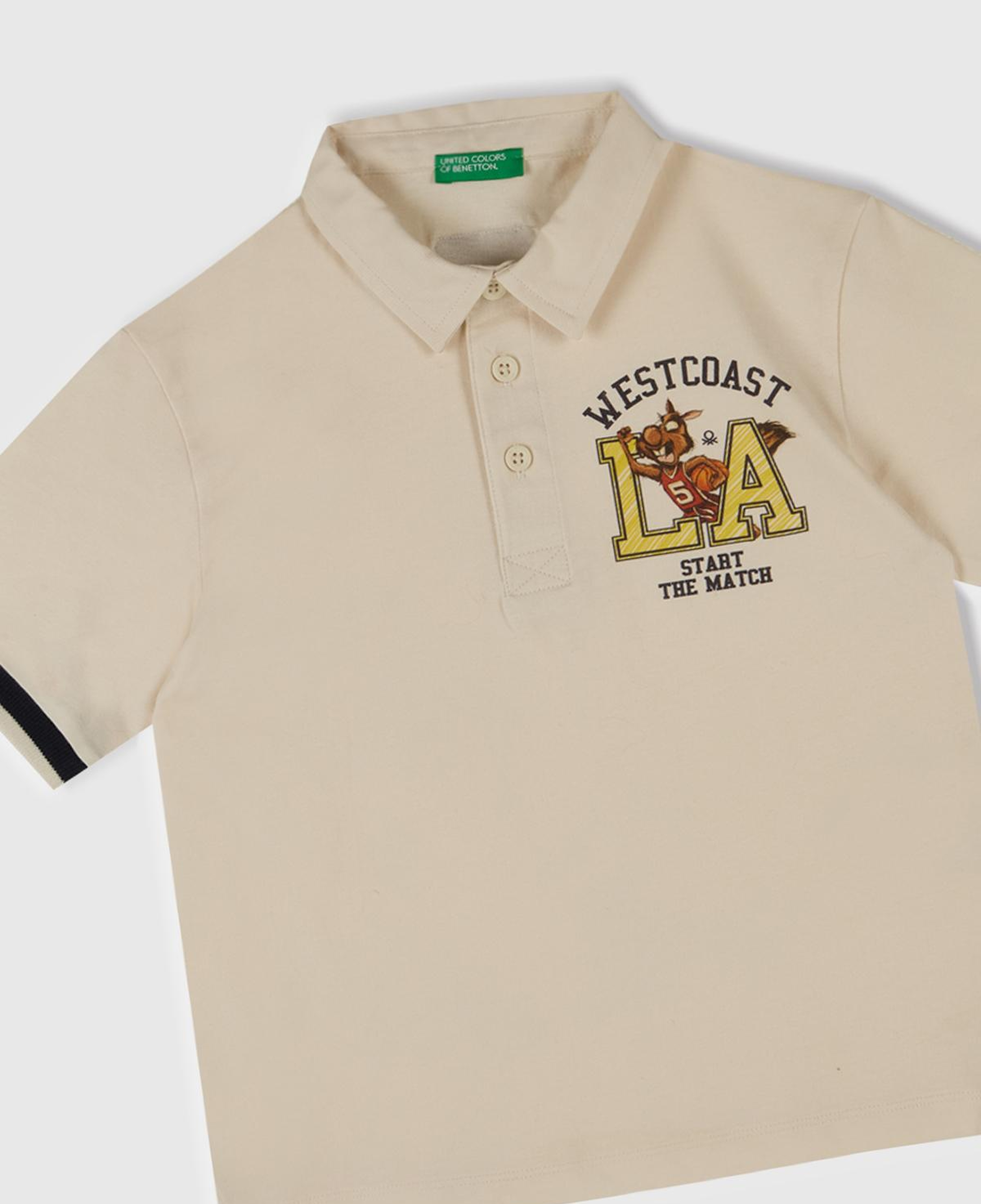 Erkek Çocuk Ekru Baskılı Dokuma Manşetli Polo T-Shirt