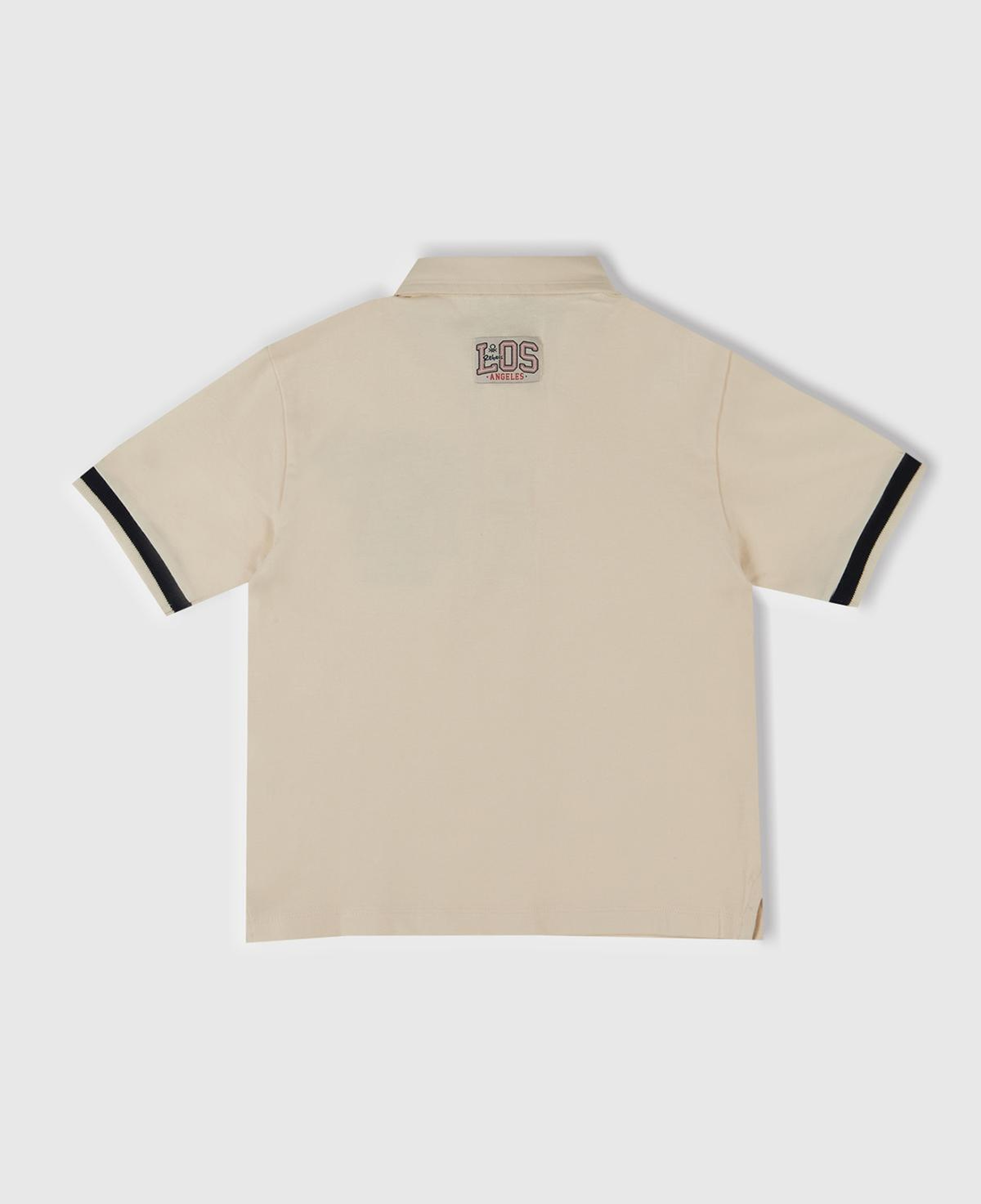 Erkek Çocuk Ekru Baskılı Dokuma Manşetli Polo T-Shirt