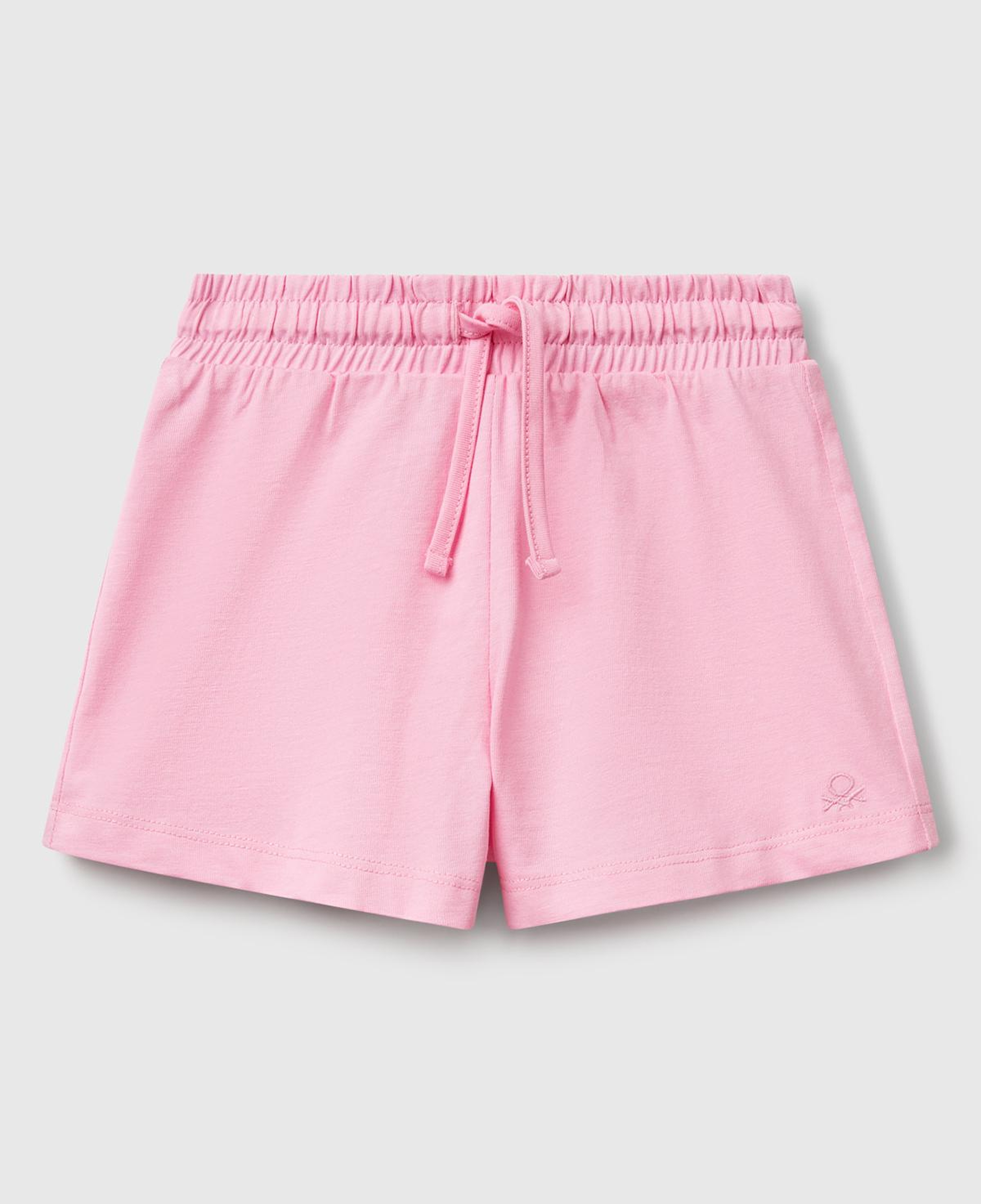 Kız Çocuk Pembe Logo İşlemeli Beli İpli Şort