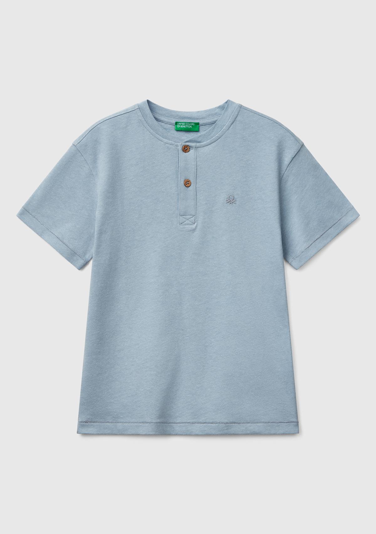 Erkek Çocuk Mavi Logo İşlemeli Hakim Yaka T-Shirt