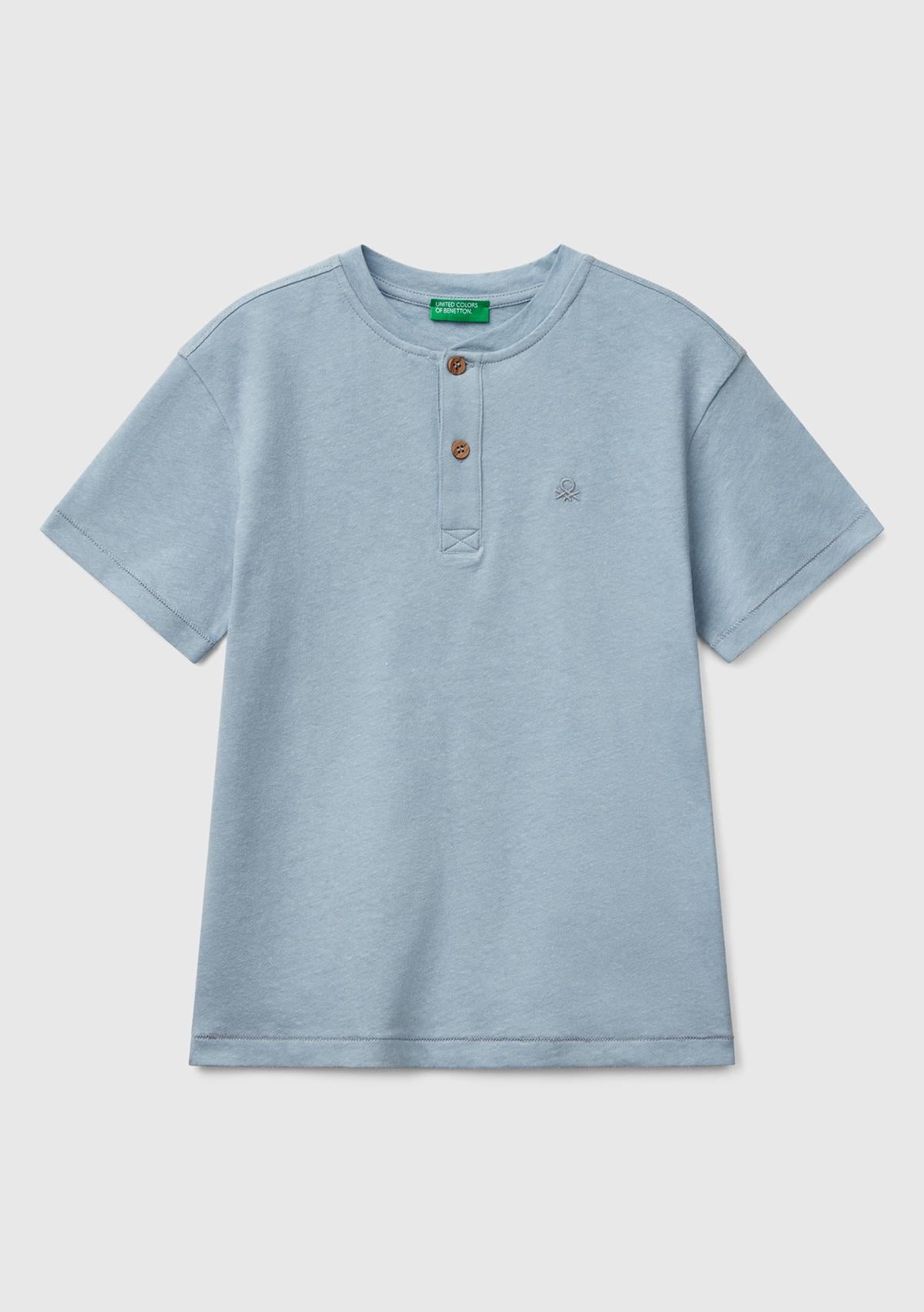 Erkek Çocuk Mavi Logo İşlemeli Hakim Yaka T-Shirt