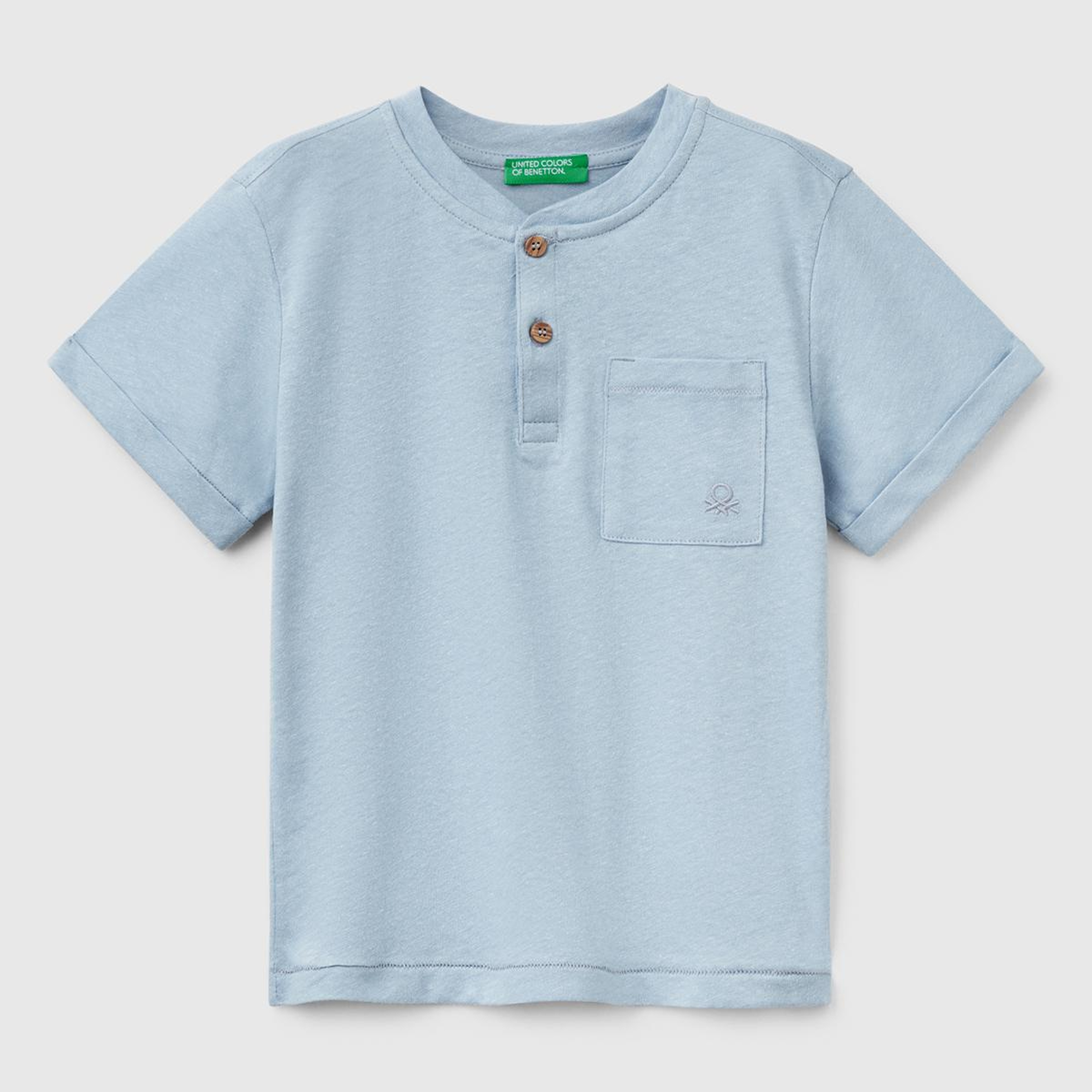 Erkek Çocuk Mavi Önü Cep Detaylı Hakim Yaka T-Shirt