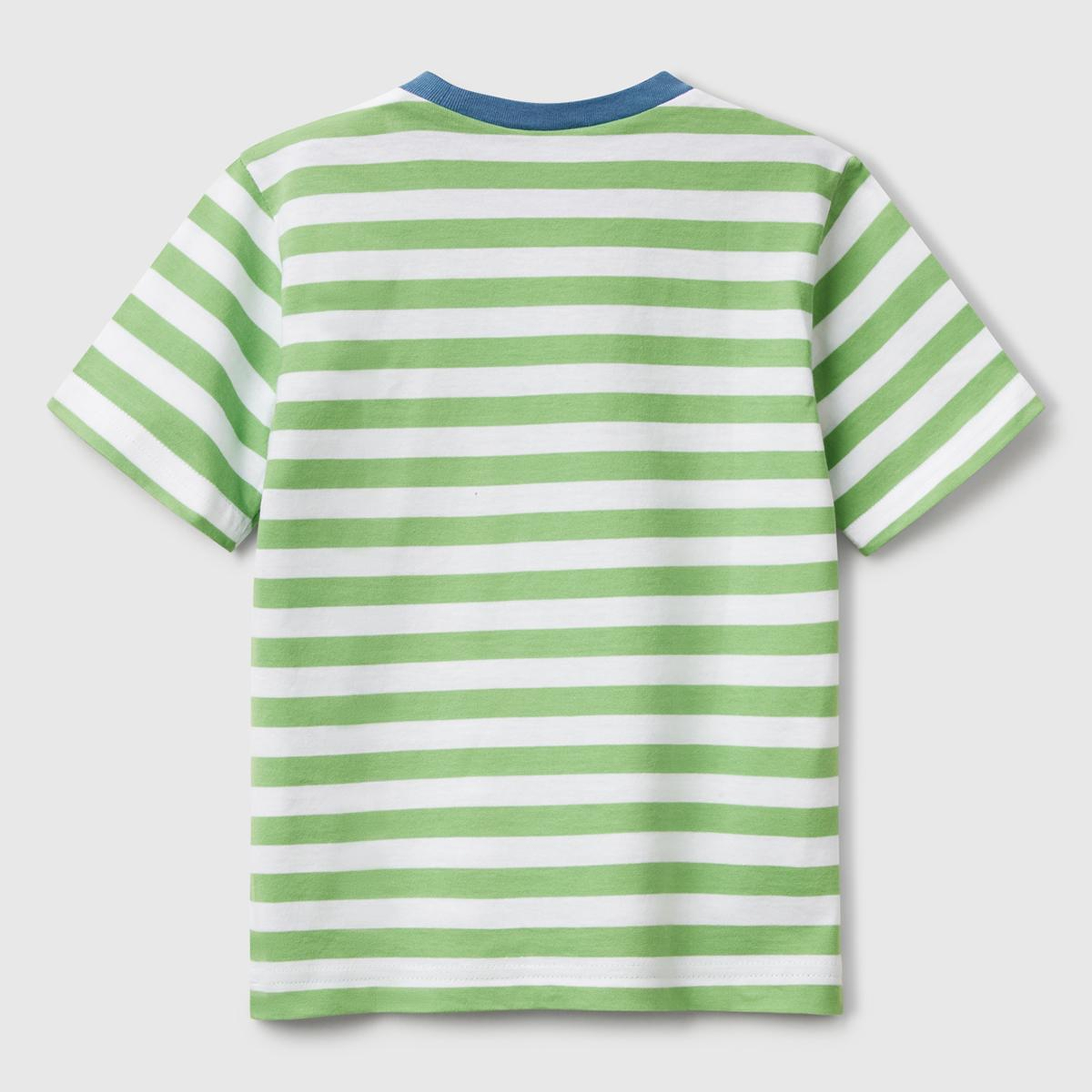 Erkek Çocuk Fıstık Yeşili Çizgili Önü Logo İşlemeli T-Shirt