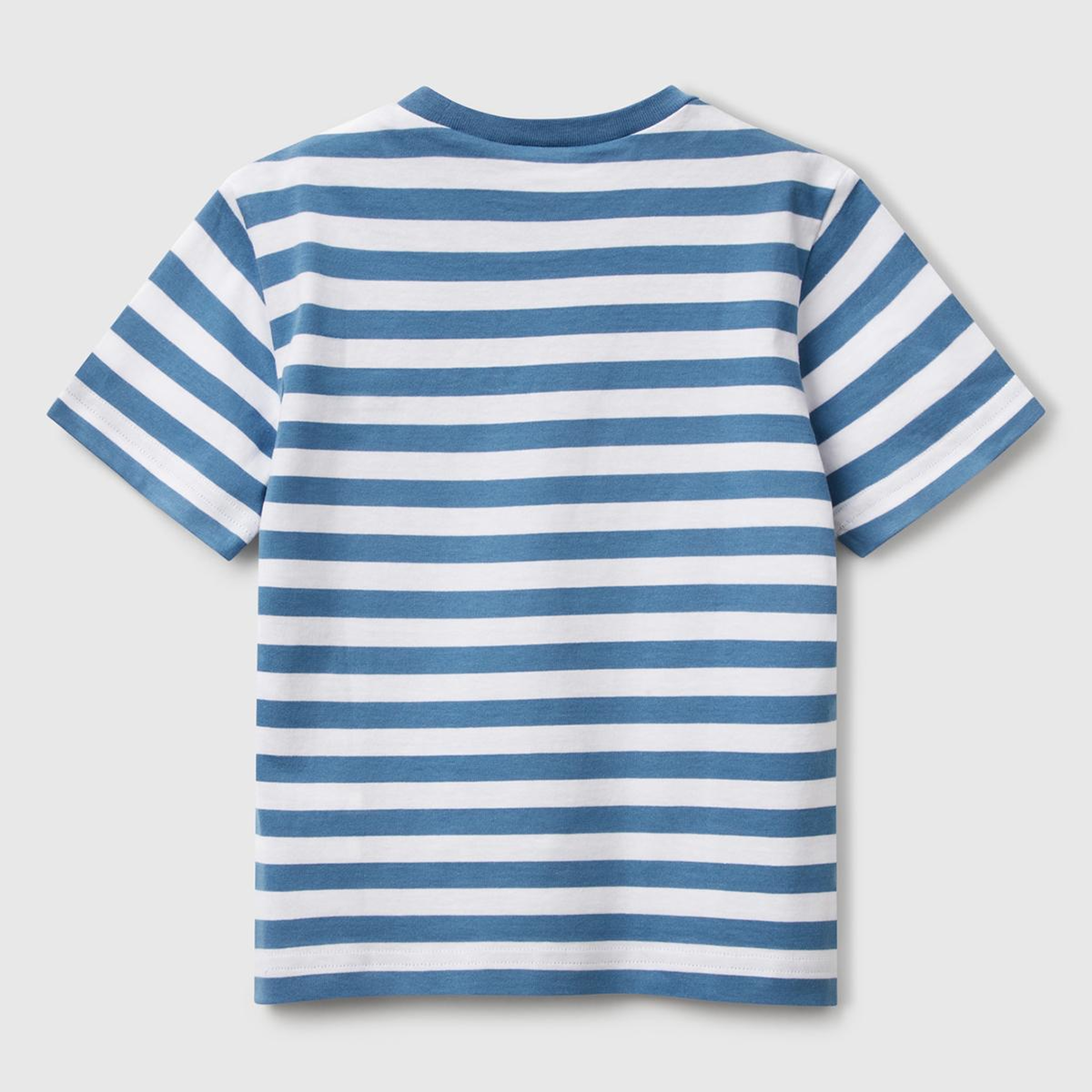 Erkek Çocuk Mavi Çizgili Önü Logo İşlemeli T-Shirt