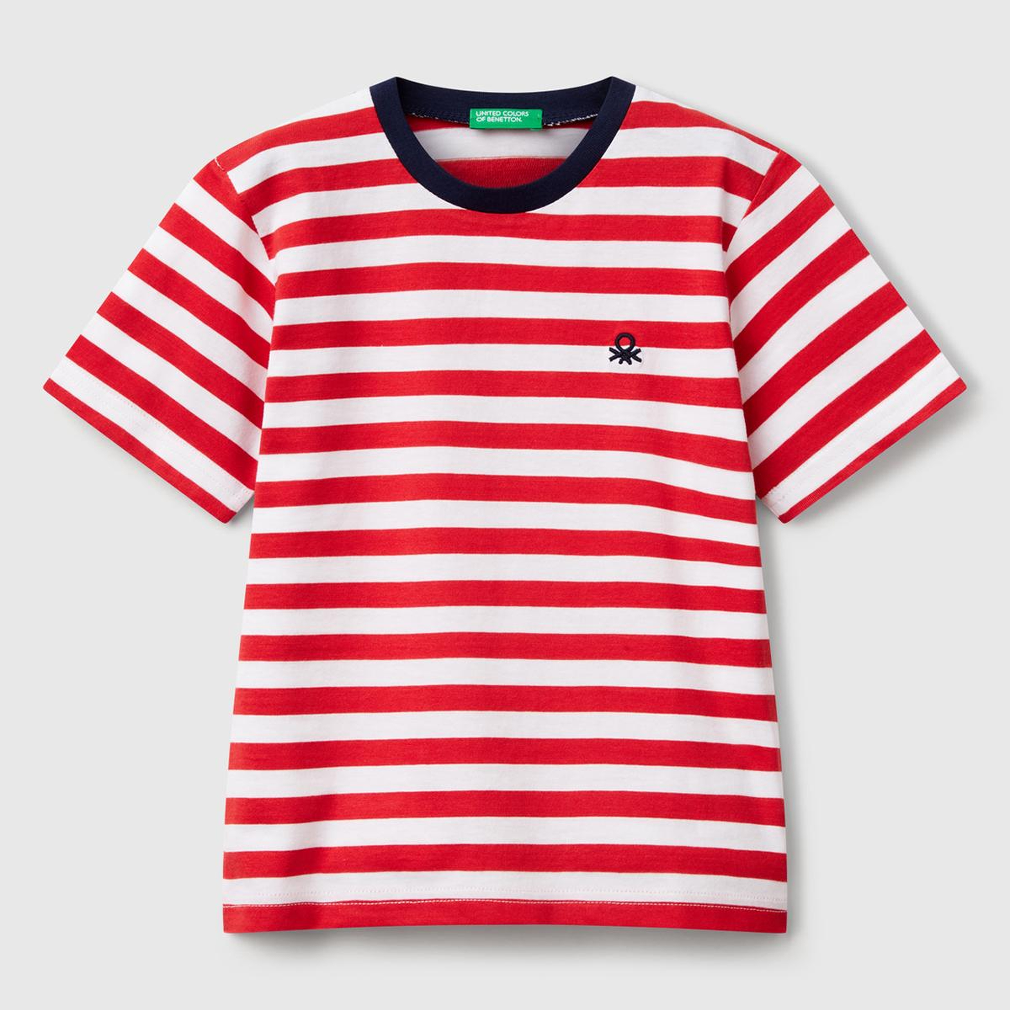 Erkek Çocuk Kırmızı Çizgili Önü Logo İşlemeli T-Shirt