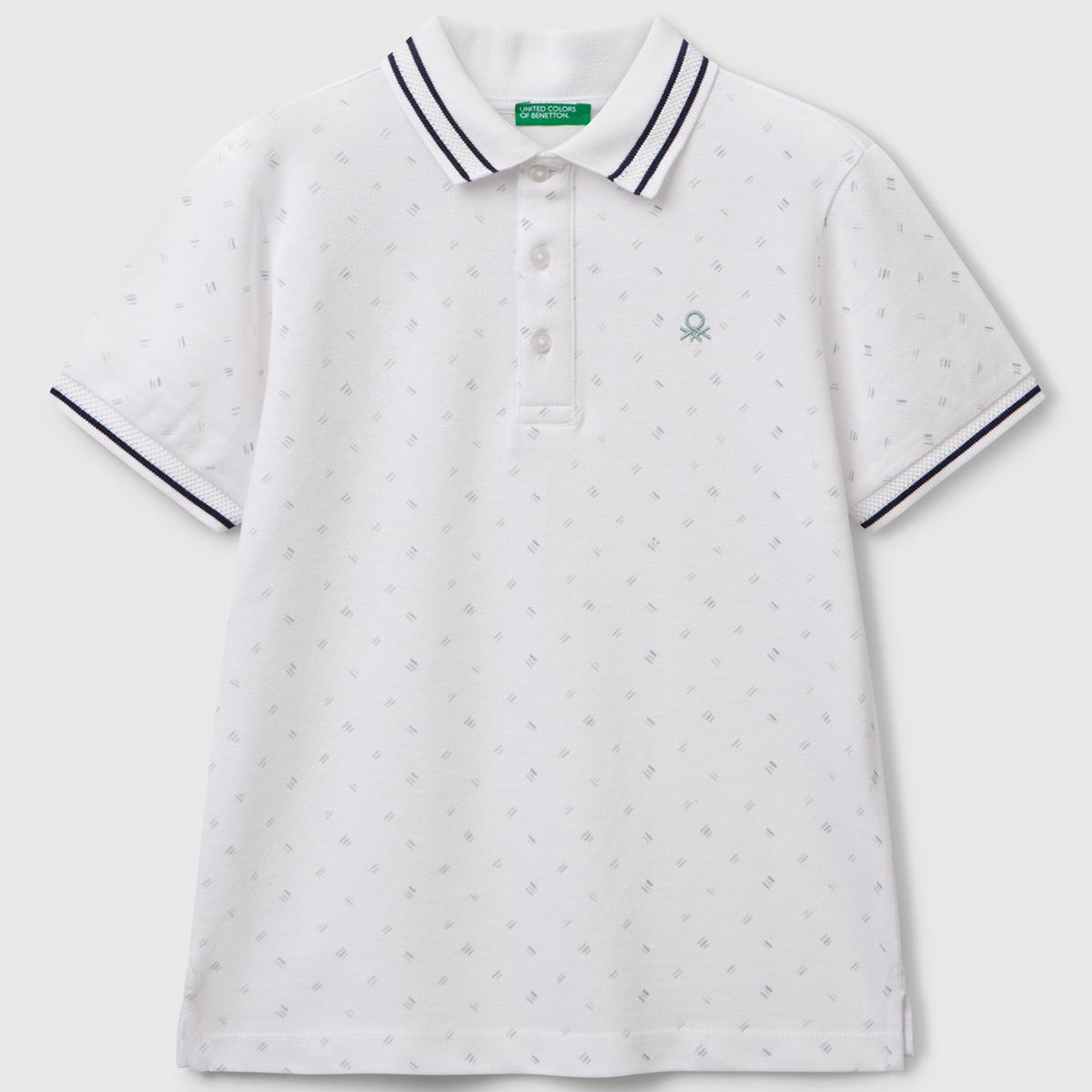 Erkek Çocuk Beyaz Desenli Çizgili Polo T-Shirt