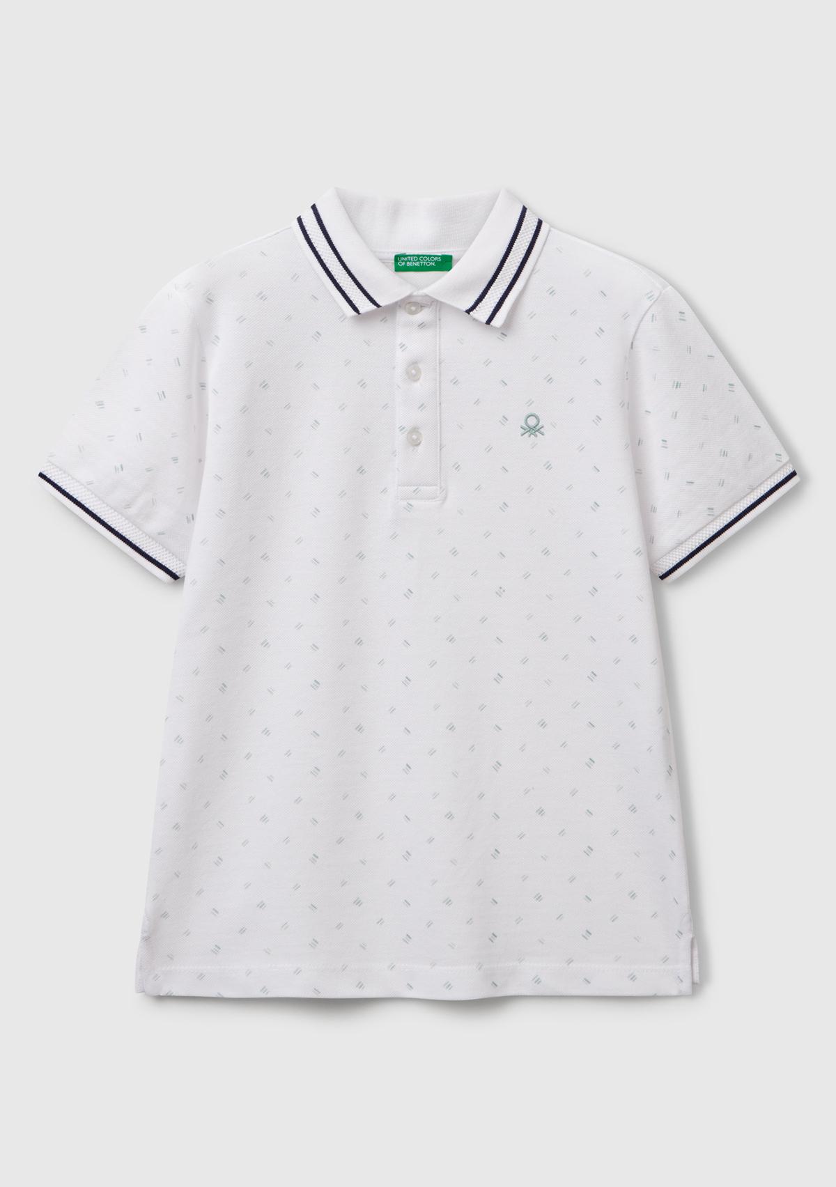 Erkek Çocuk Beyaz Desenli Çizgili Polo T-Shirt