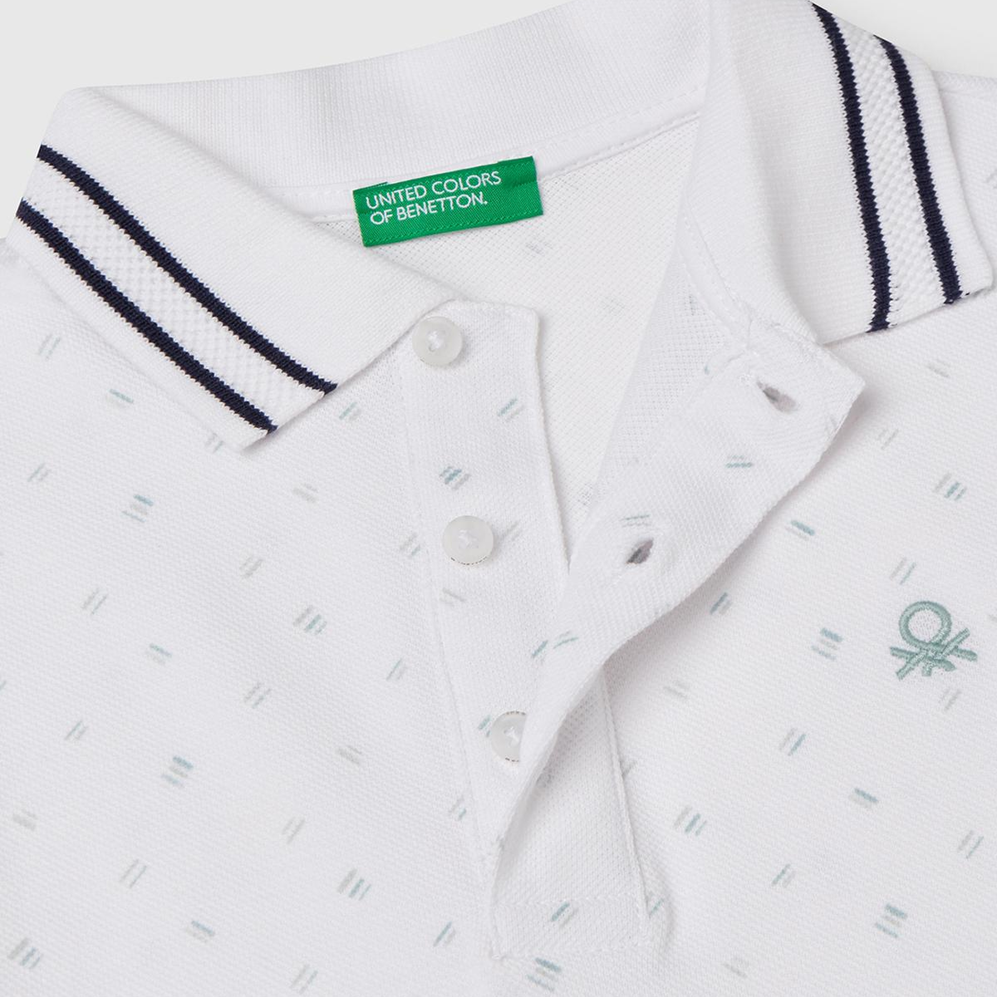 Erkek Çocuk Beyaz Desenli Çizgili Polo T-Shirt