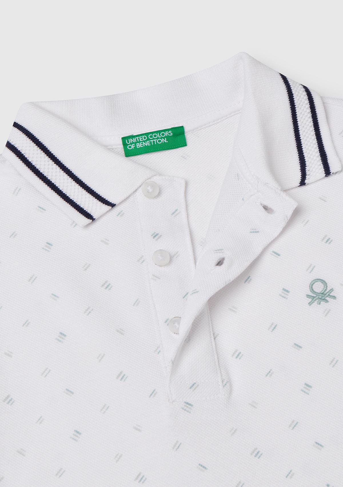 Erkek Çocuk Beyaz Desenli Çizgili Polo T-Shirt